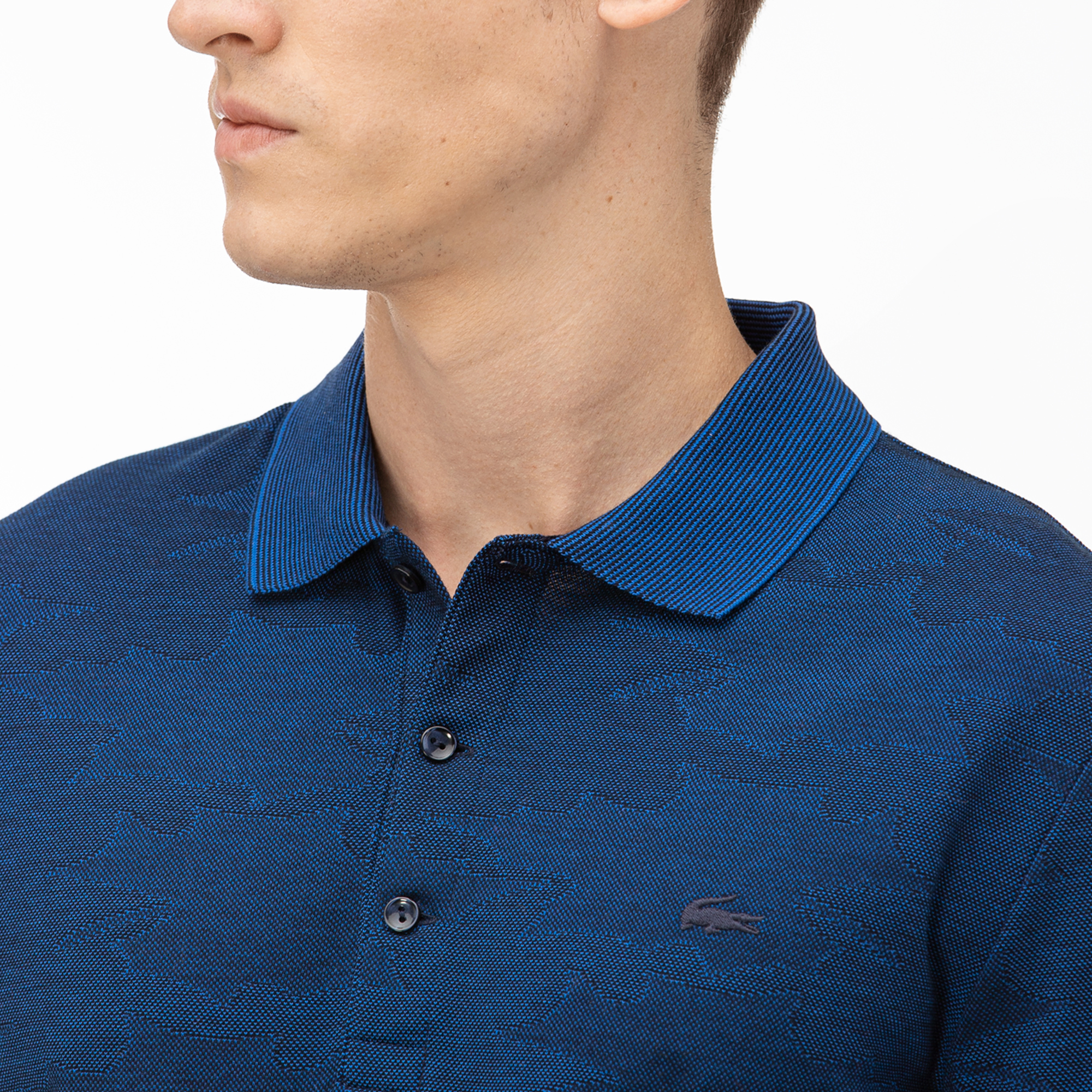 Lacoste Erkek Desenli Uzun Kollu Lacivert Polo