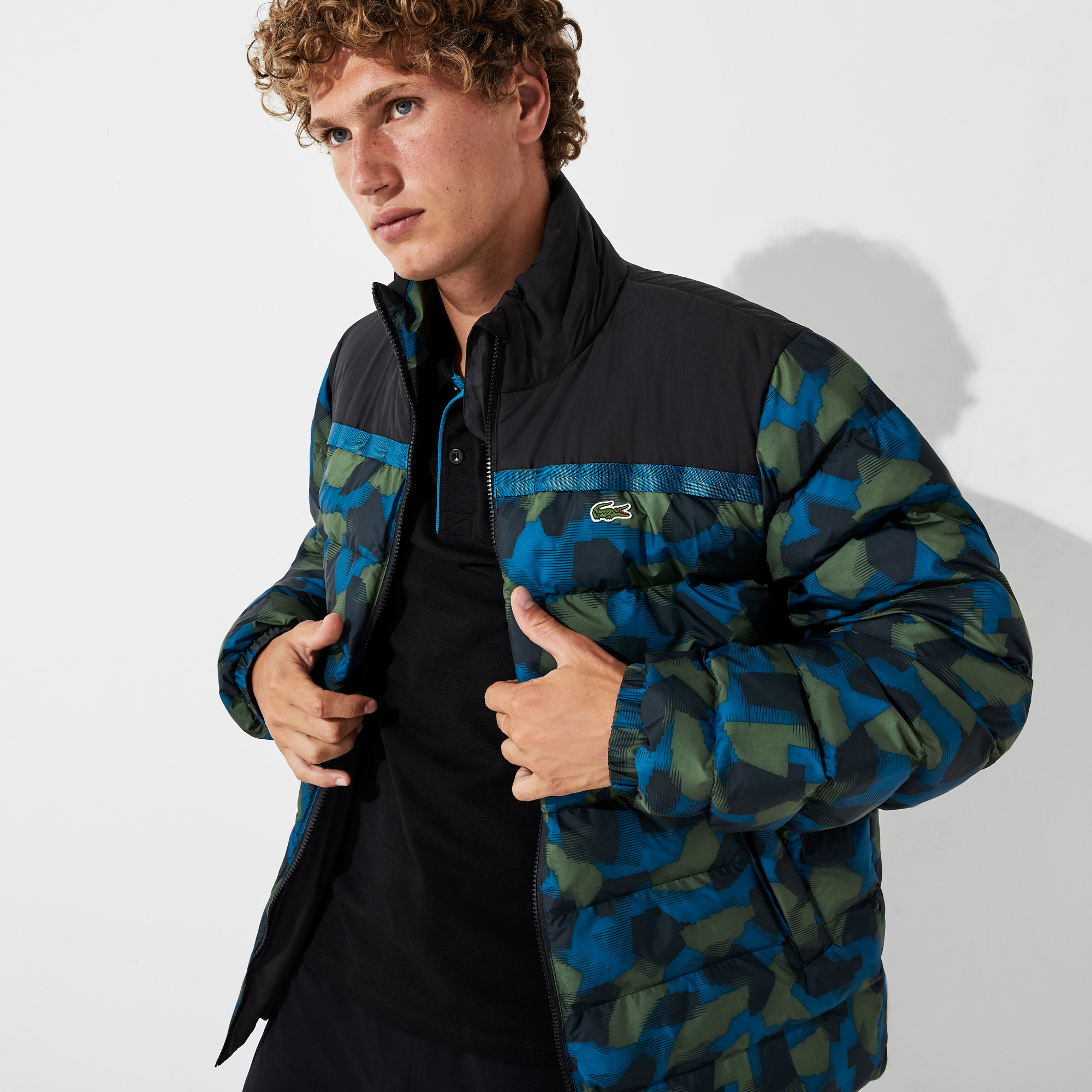 Lacoste Sport Blok Desenli Renkli Erkek Kapitone Suya Dayanıklı Mont