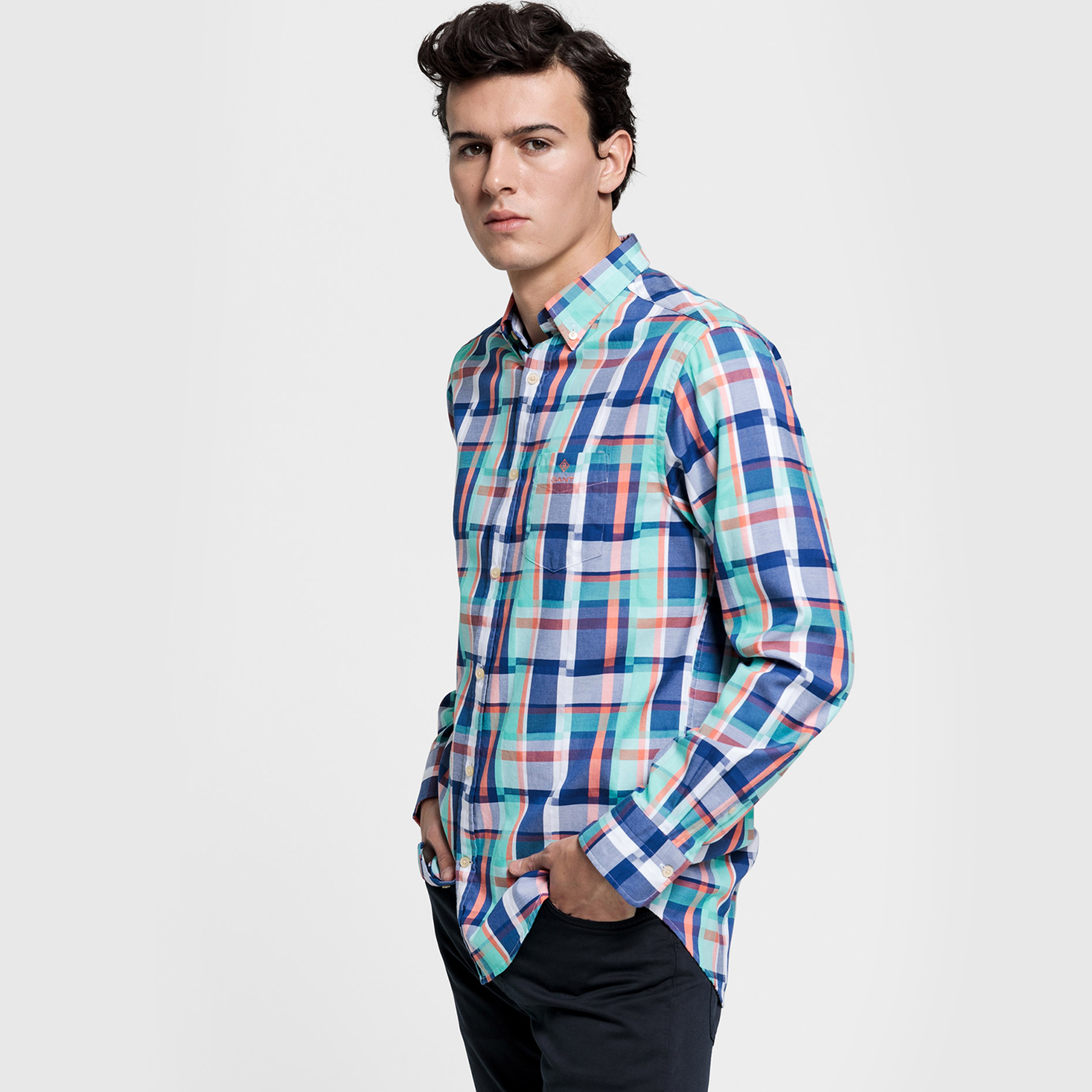 Gant Erkek Yeşil Regular Fit Madras Irregular Gömlek