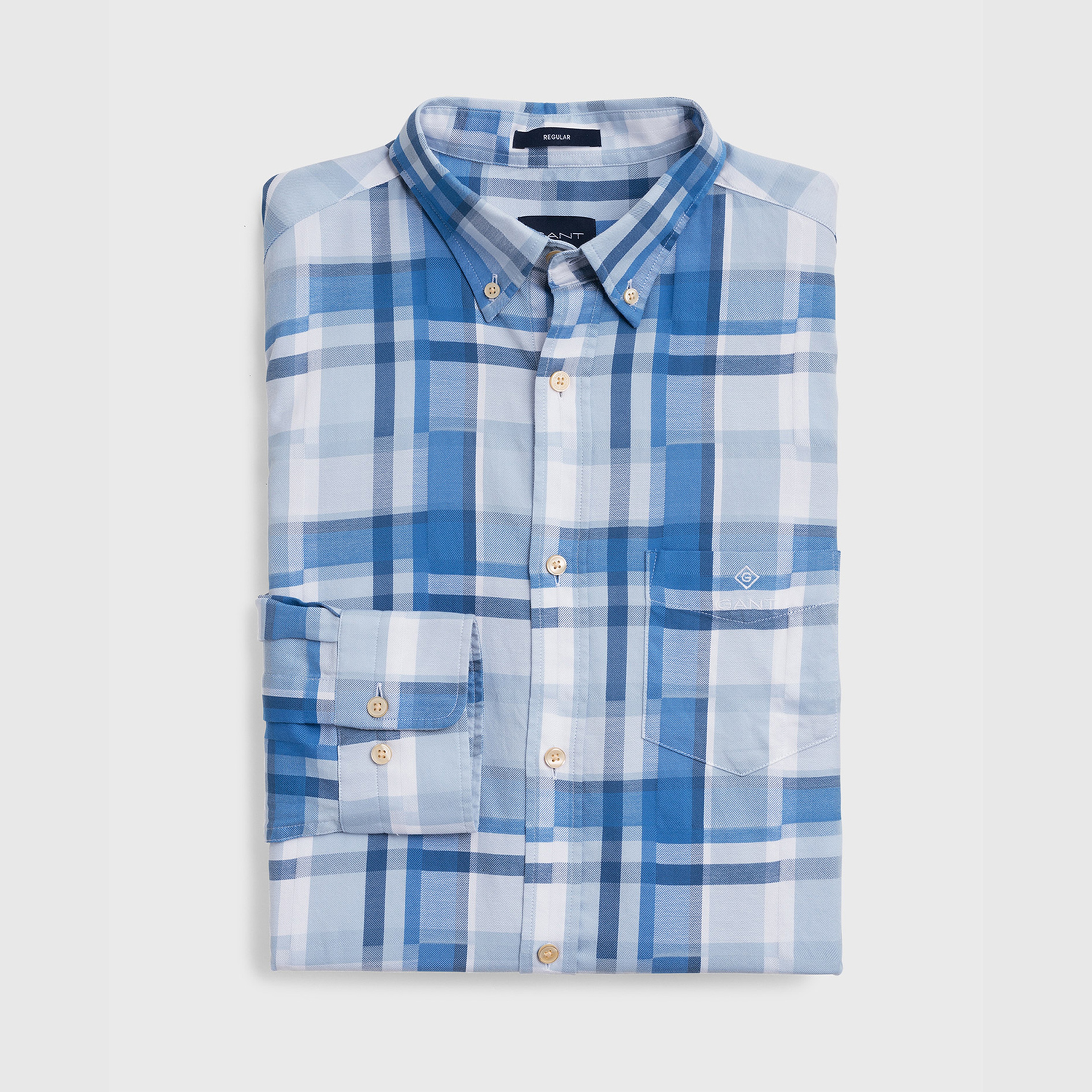 Gant Erkek Mavi Regular Fit Madras Irregular Gömlek