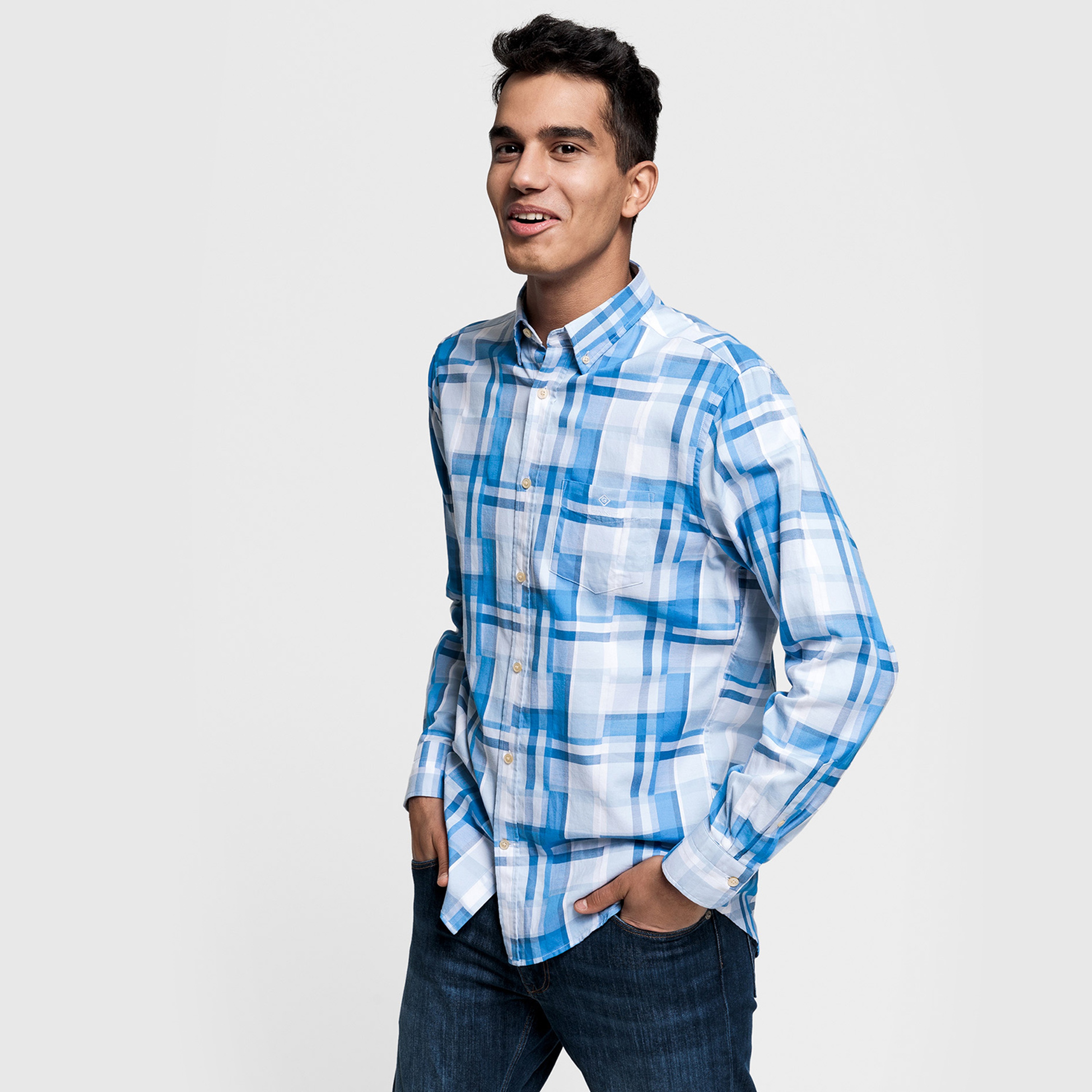 Gant Erkek Mavi Regular Fit Madras Irregular Gömlek