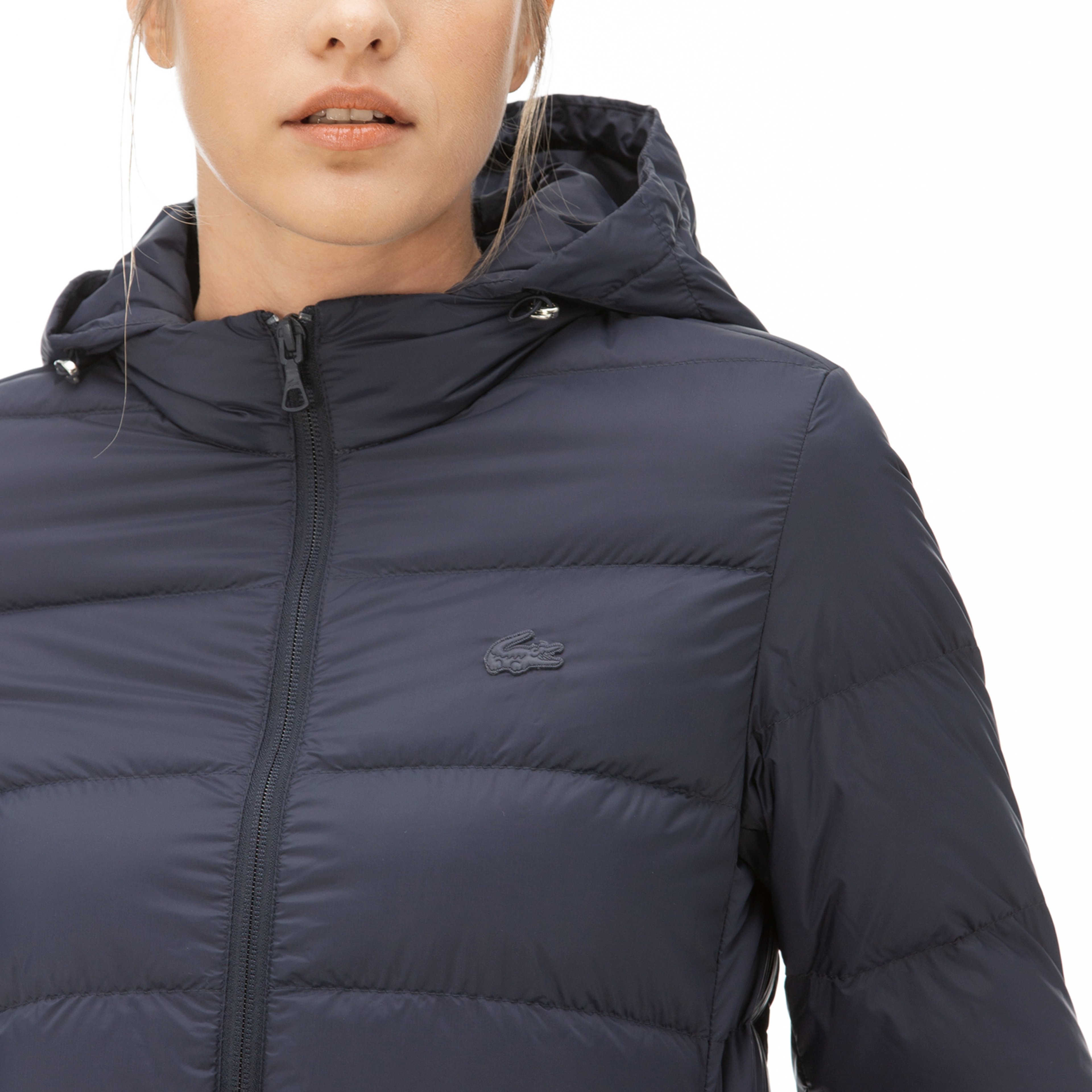 Lacoste Kadın Kapüşonlu Lacivert Kapitone Mont