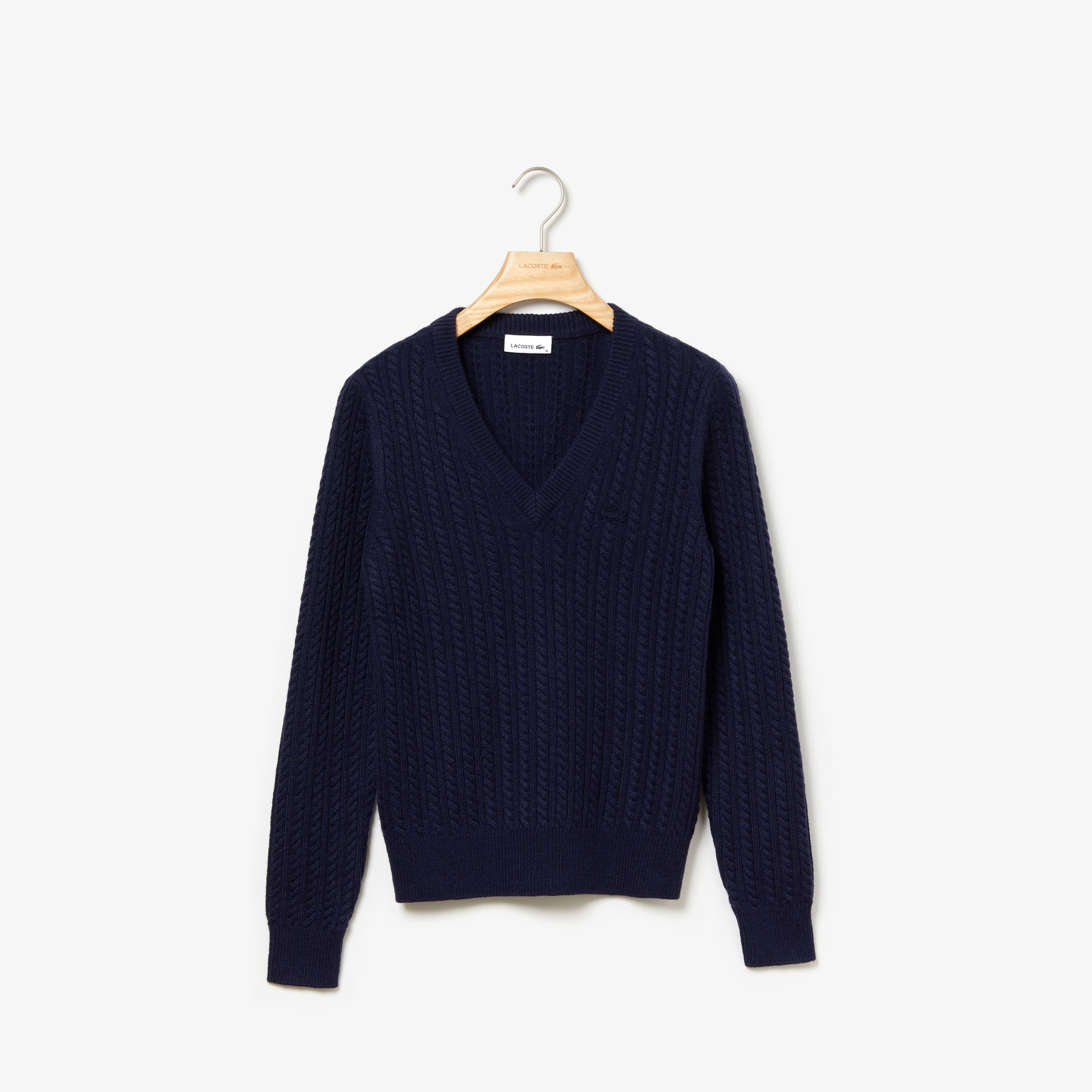 Lacoste Kadın Lacivert V Yaka Kaşmir Karışımlı Triko Kazak