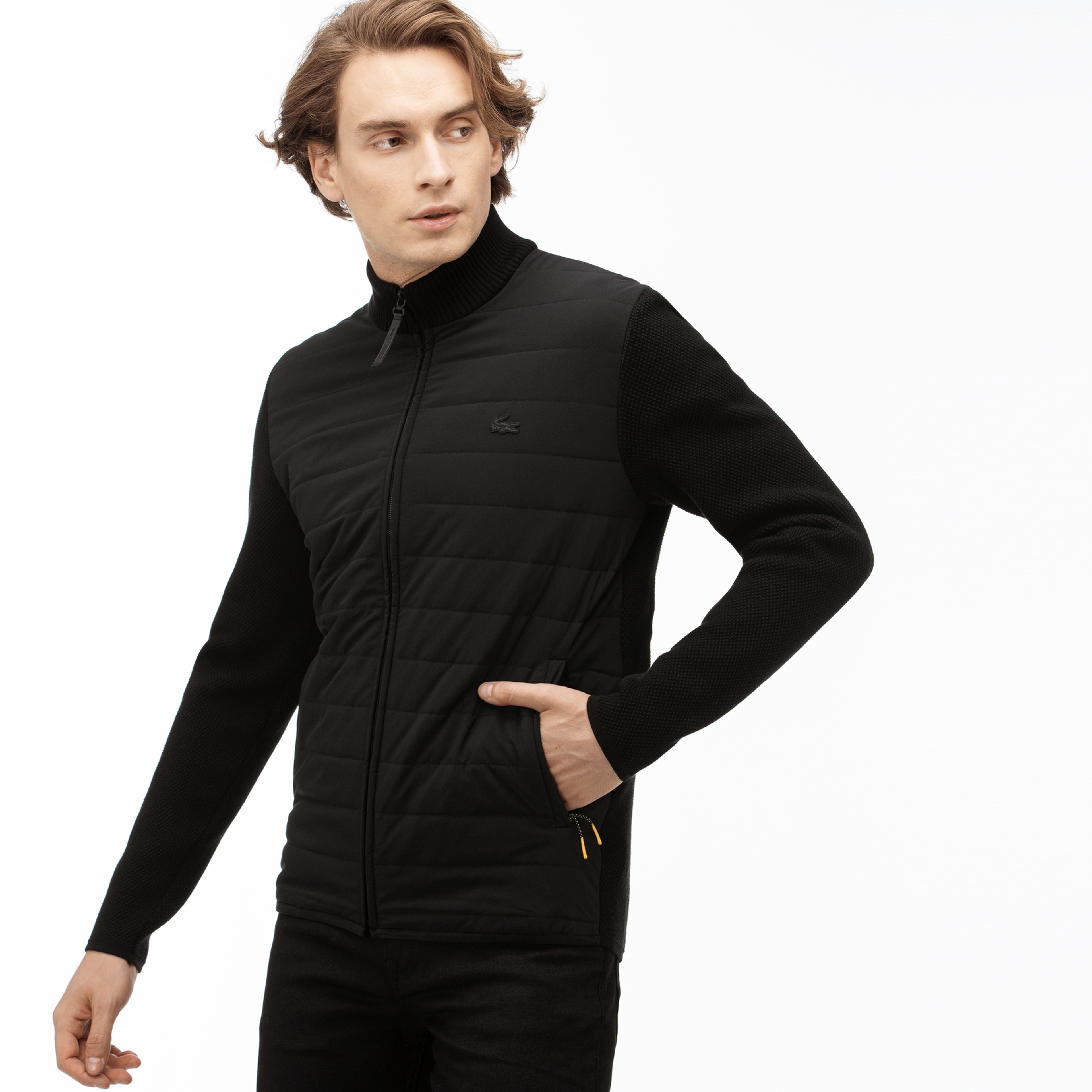 Lacoste Erkek Kapitone Fermuarlı Siyah Triko Hırka