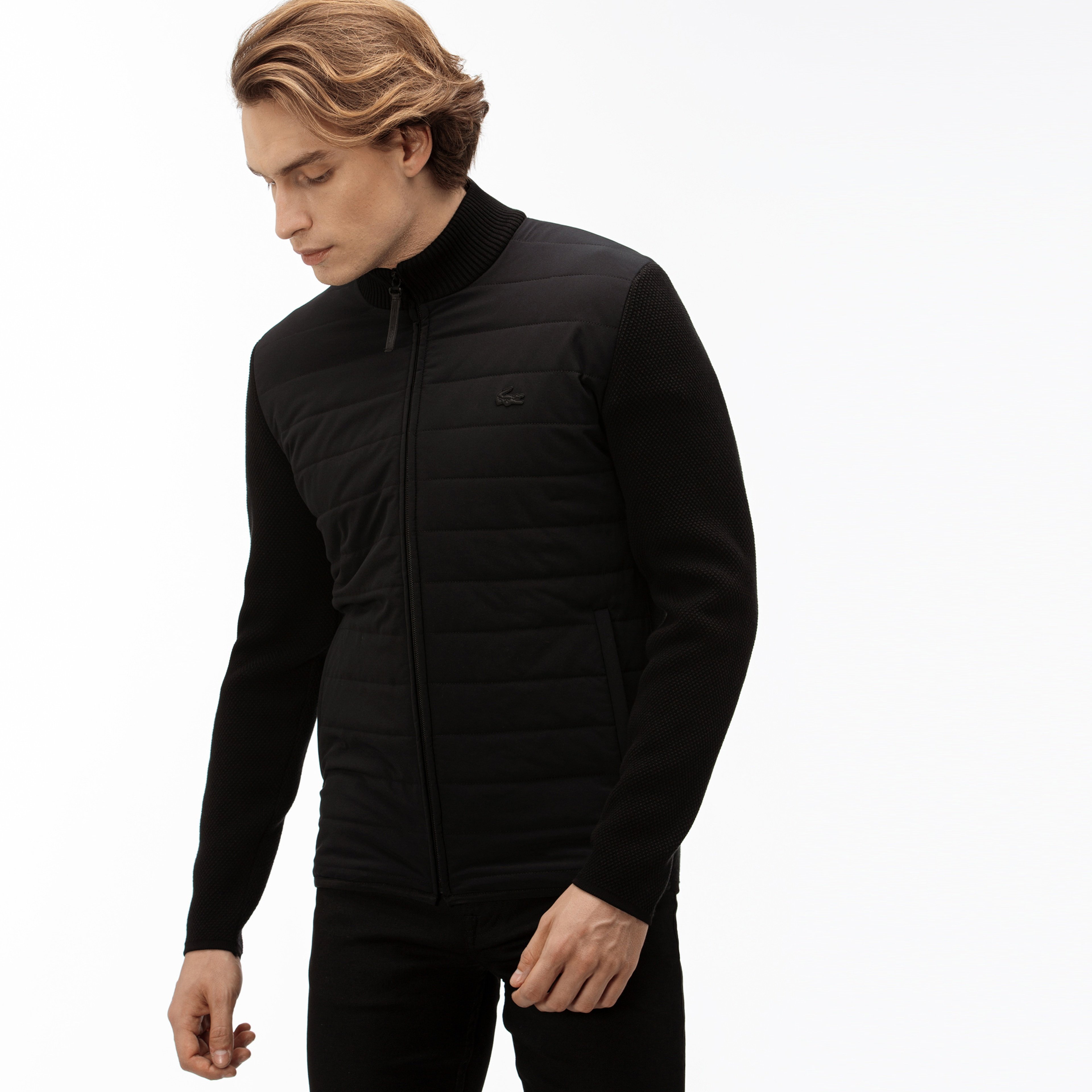 Lacoste Erkek Kapitone Fermuarlı Siyah Triko Hırka