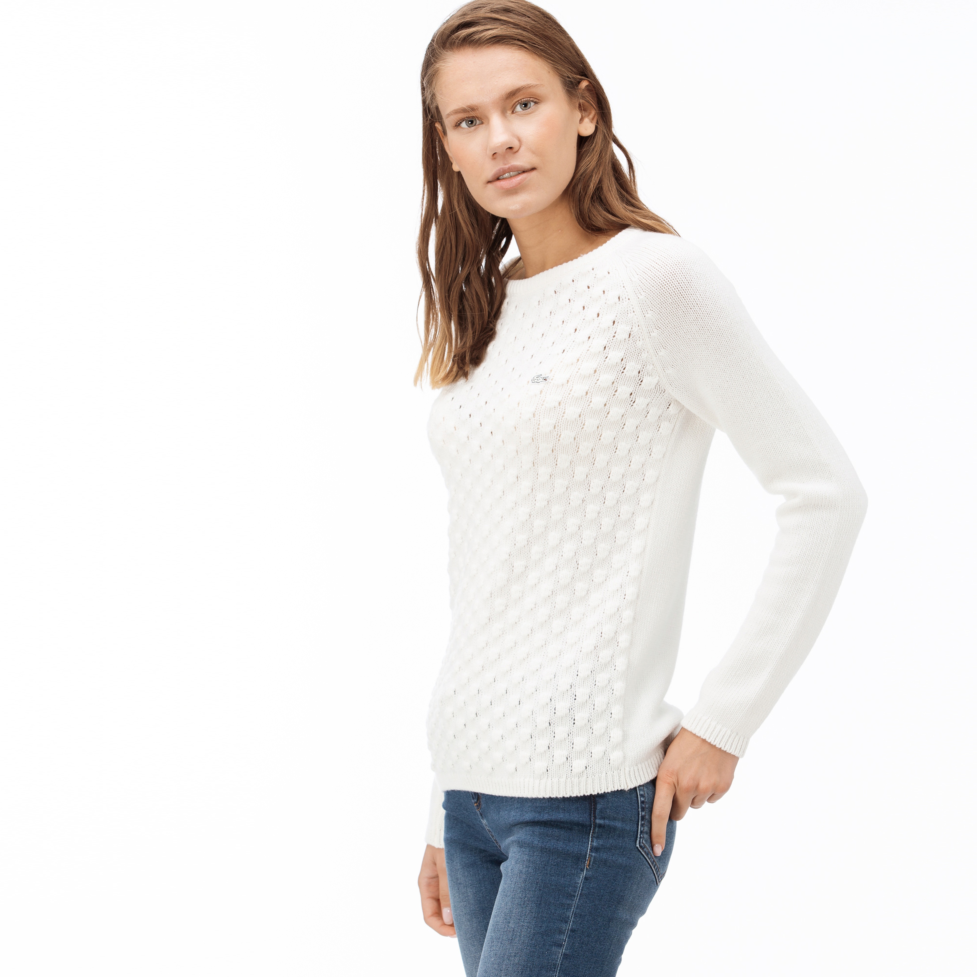 Lacoste Kadın Beyaz Triko Kazak