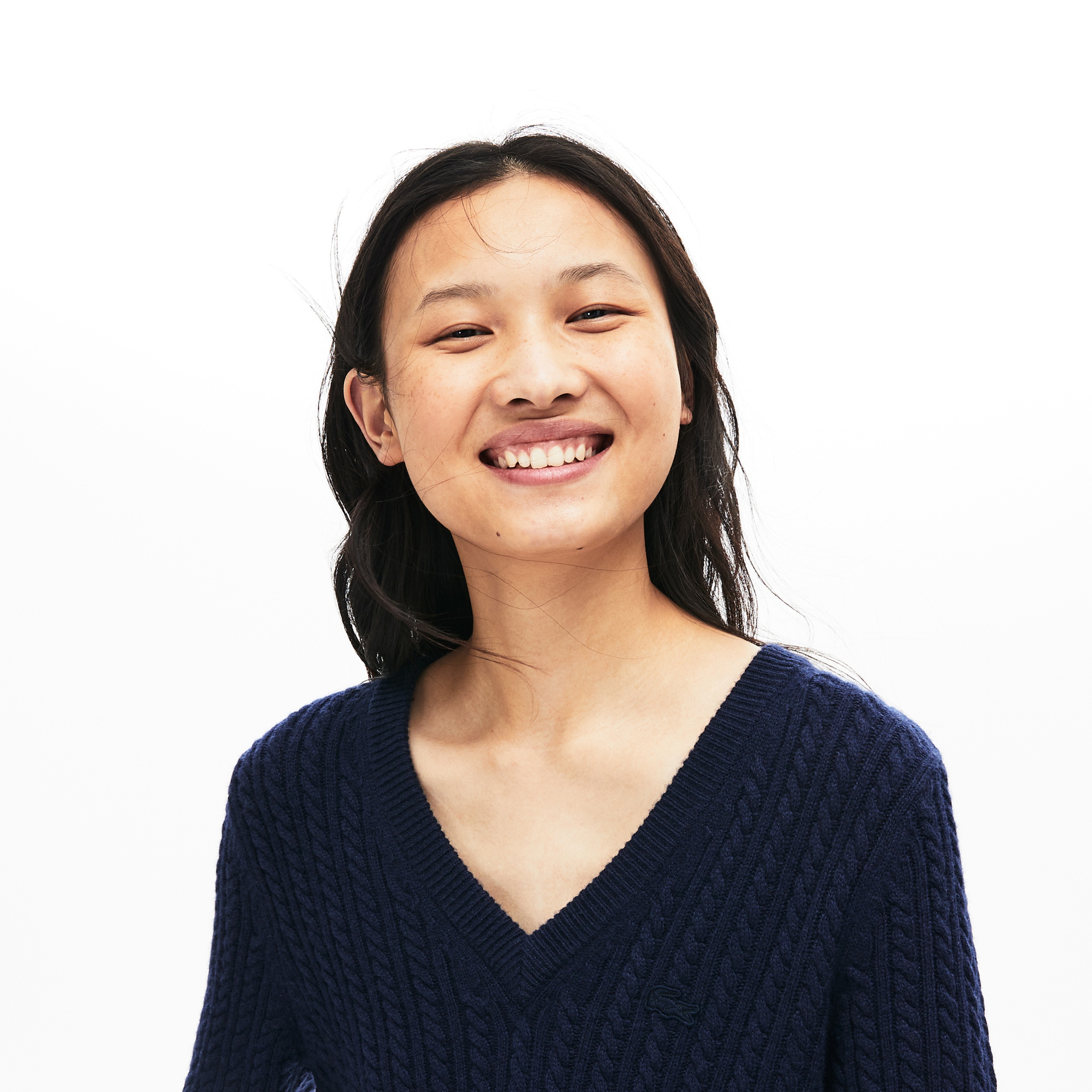 Lacoste Kadın Lacivert V Yaka Kaşmir Karışımlı Triko Kazak