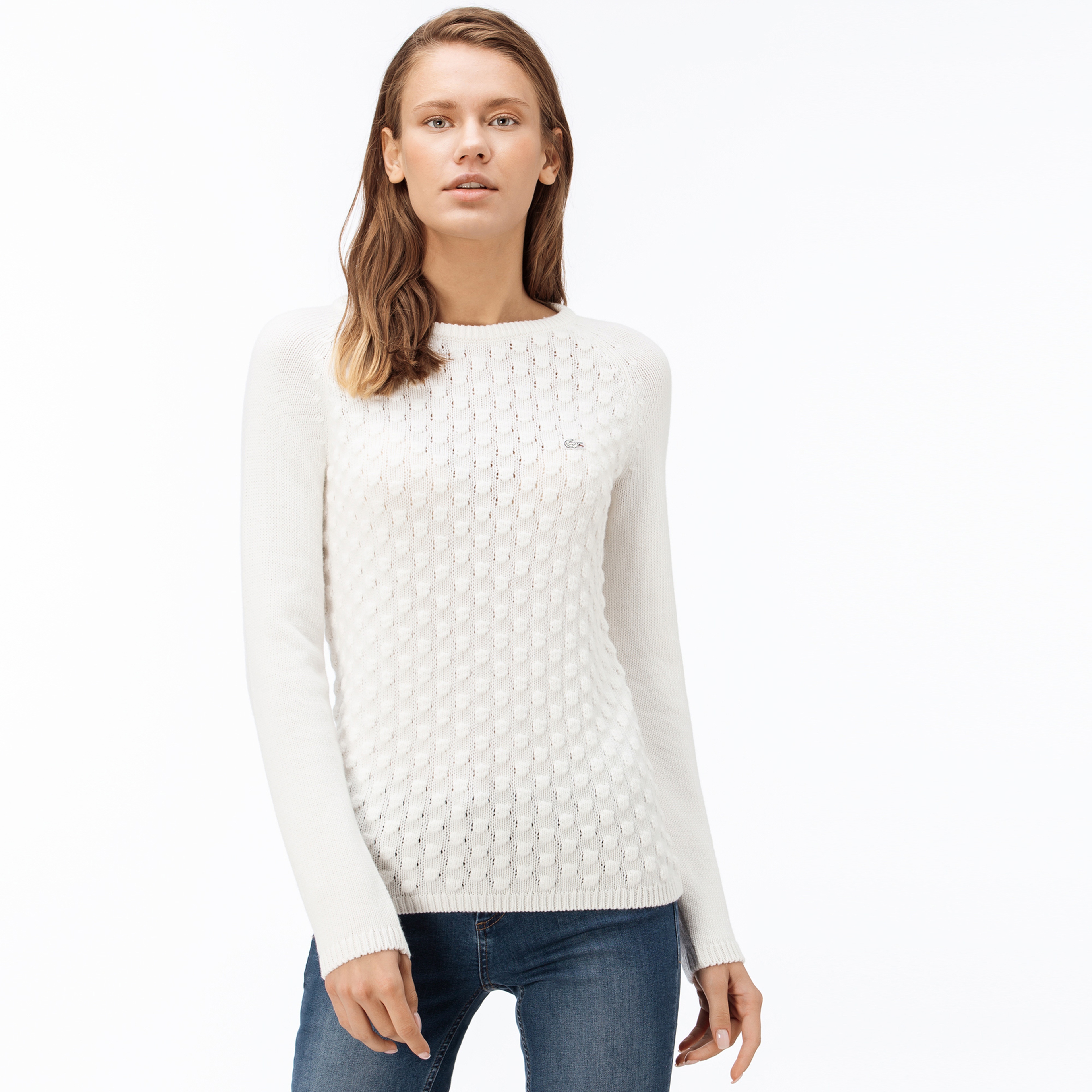 Lacoste Kadın Beyaz Triko Kazak