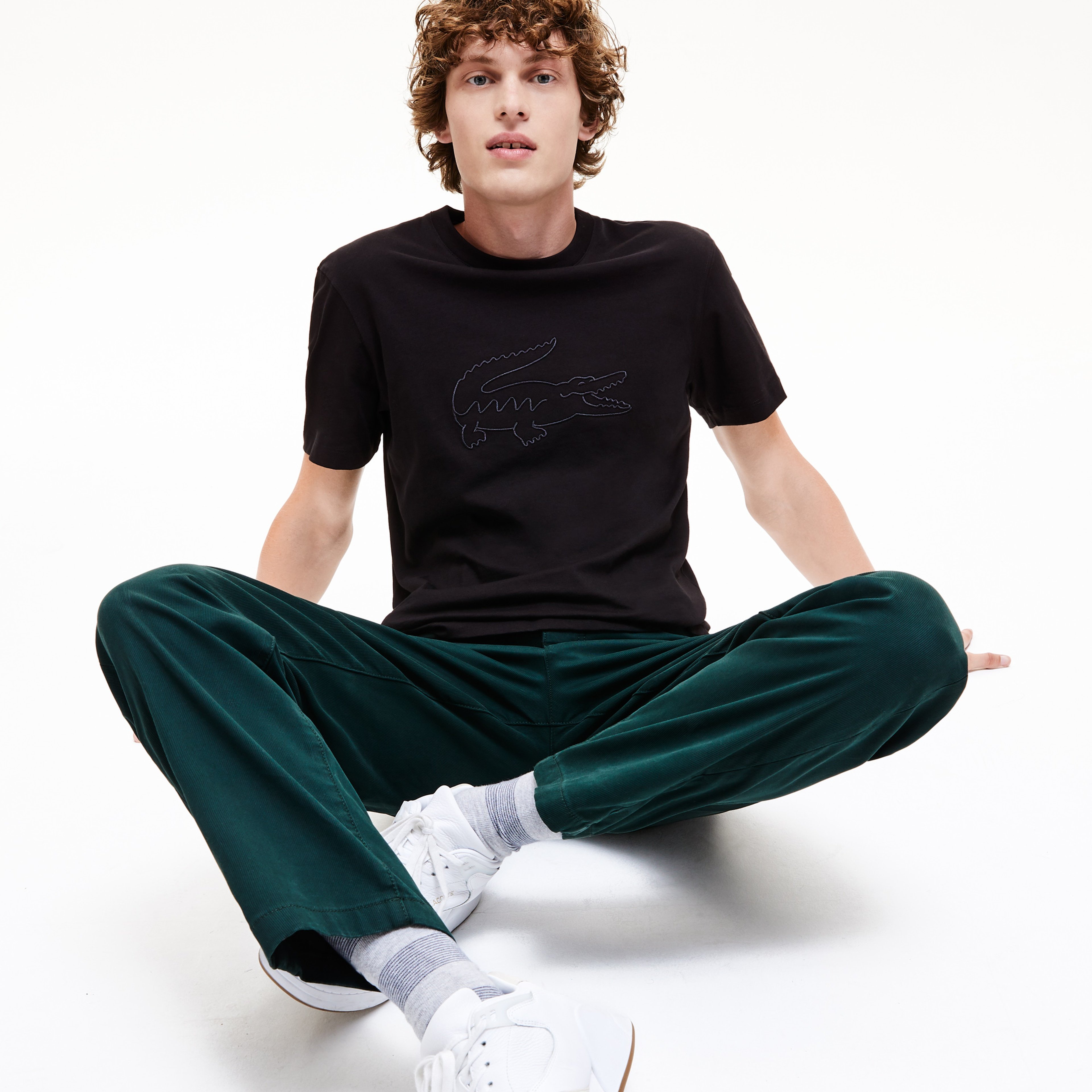 Lacoste Erkek Regular Fit Timsah Baskılı Siyah T-Shirt