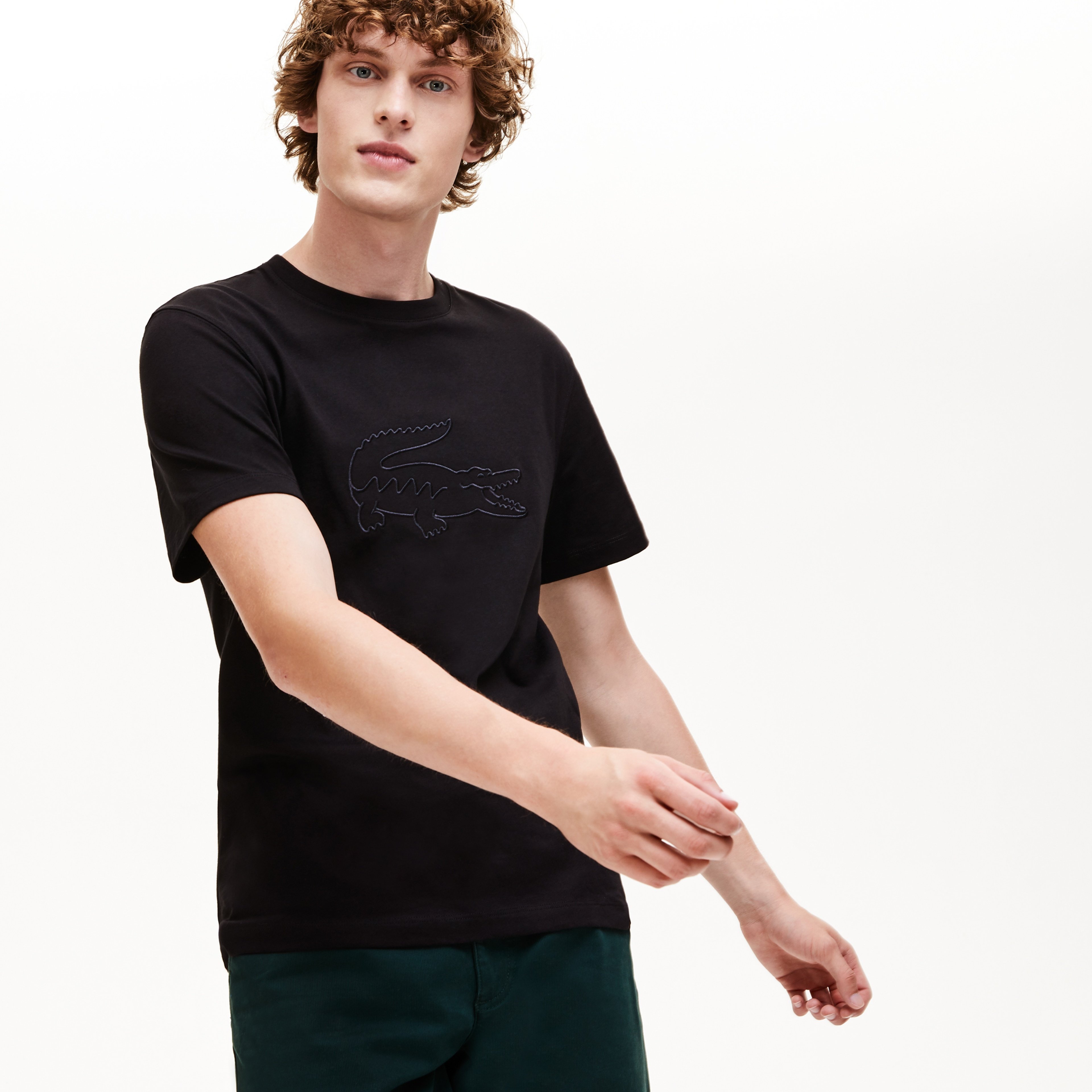 Lacoste Erkek Regular Fit Timsah Baskılı Siyah T-Shirt