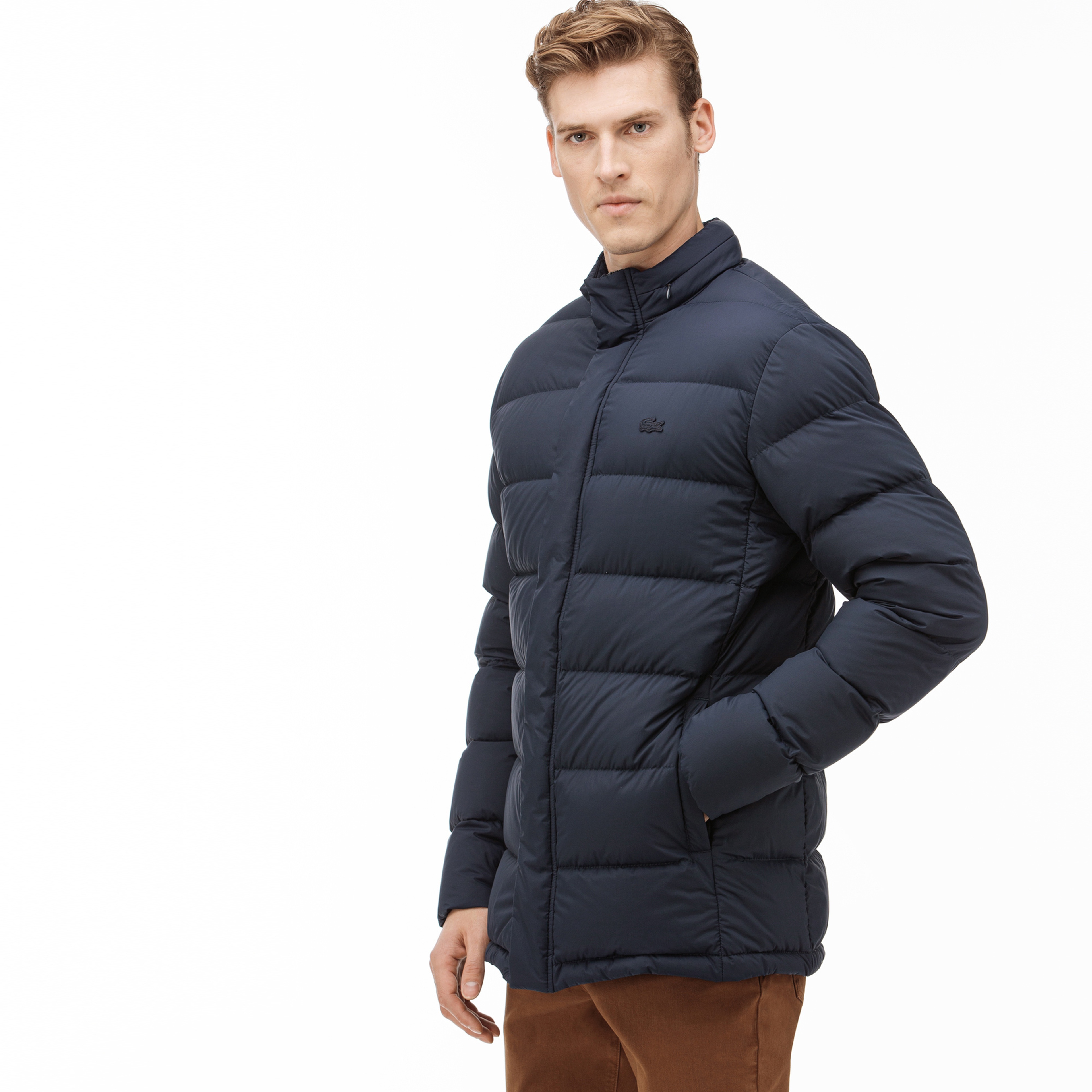 Lacoste Erkek Lacivert Kapitone Kaz Tüyü Mont