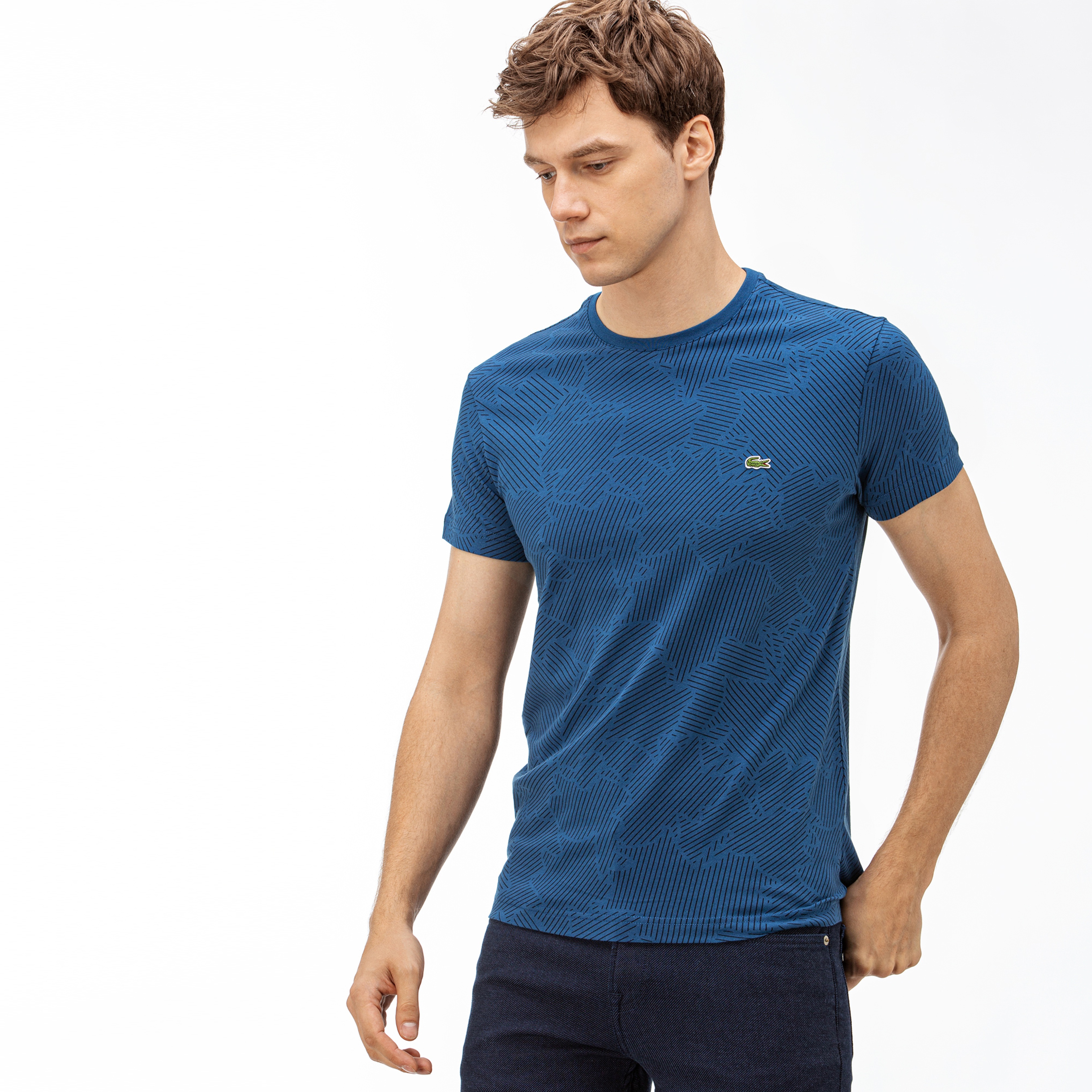Lacoste Erkek Mavi Desenli T-Shirt
