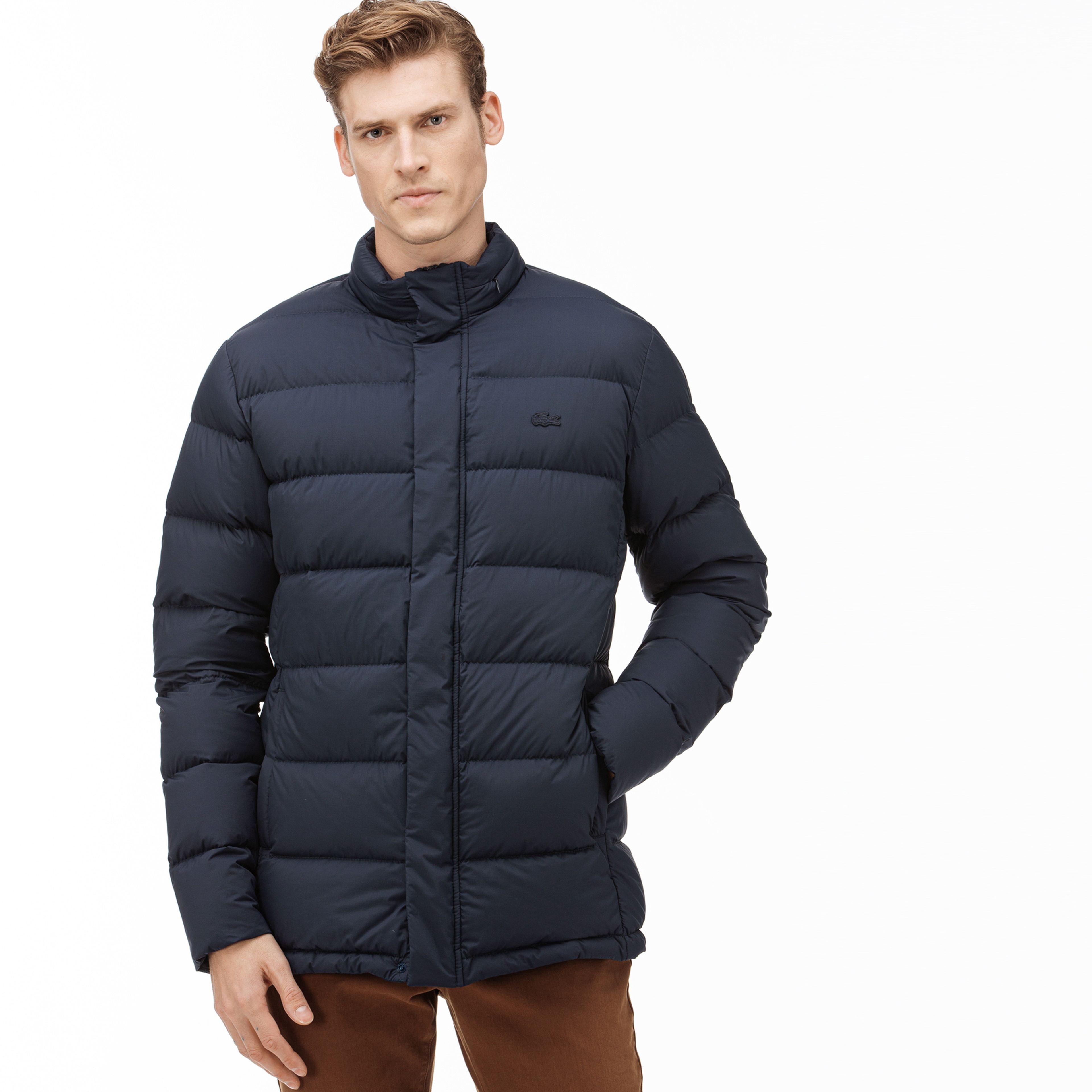 Lacoste Erkek Lacivert Kapitone Kaz Tüyü Mont