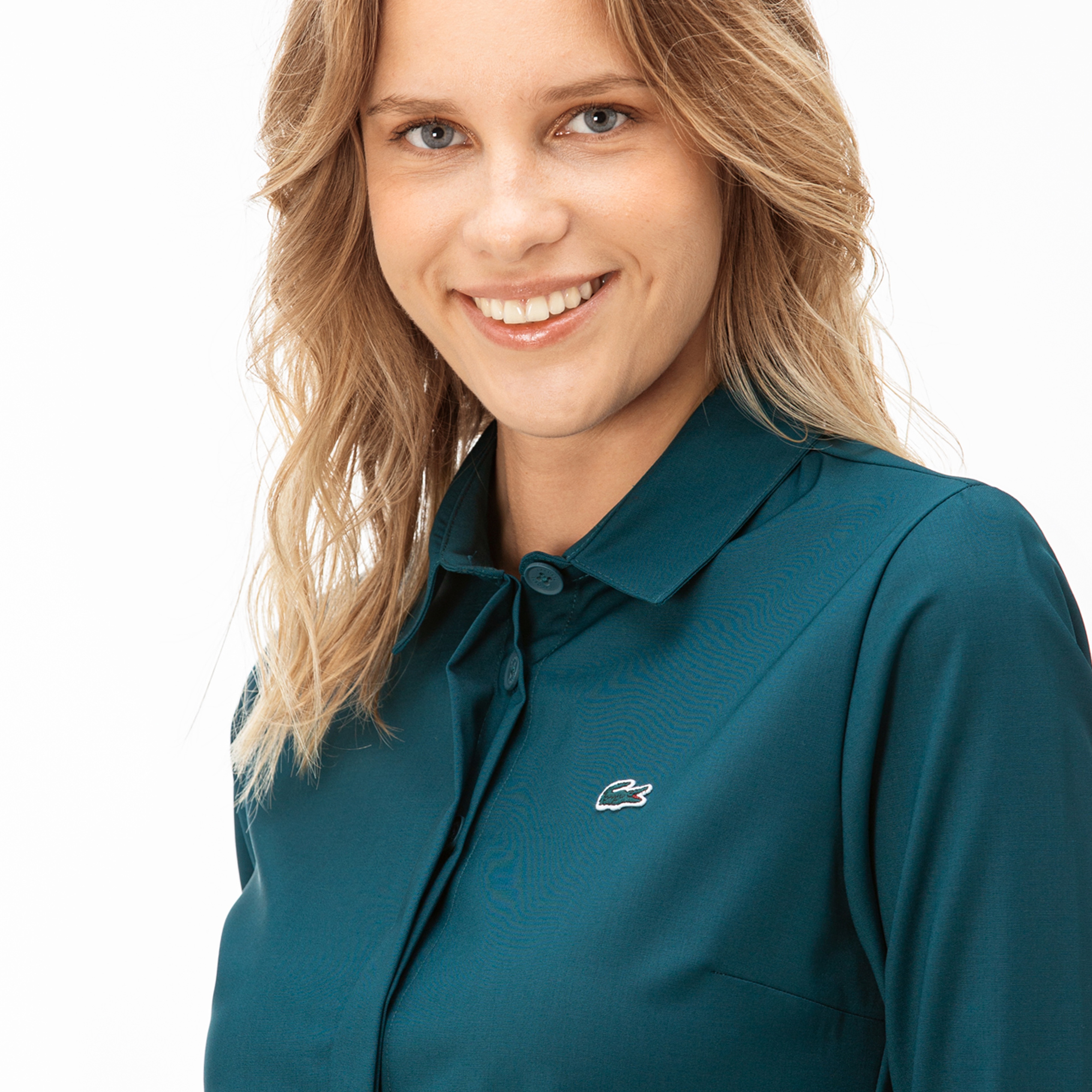 Lacoste Kadın Gömlek Yaka Truvakar Kollu Yeşil Elbise