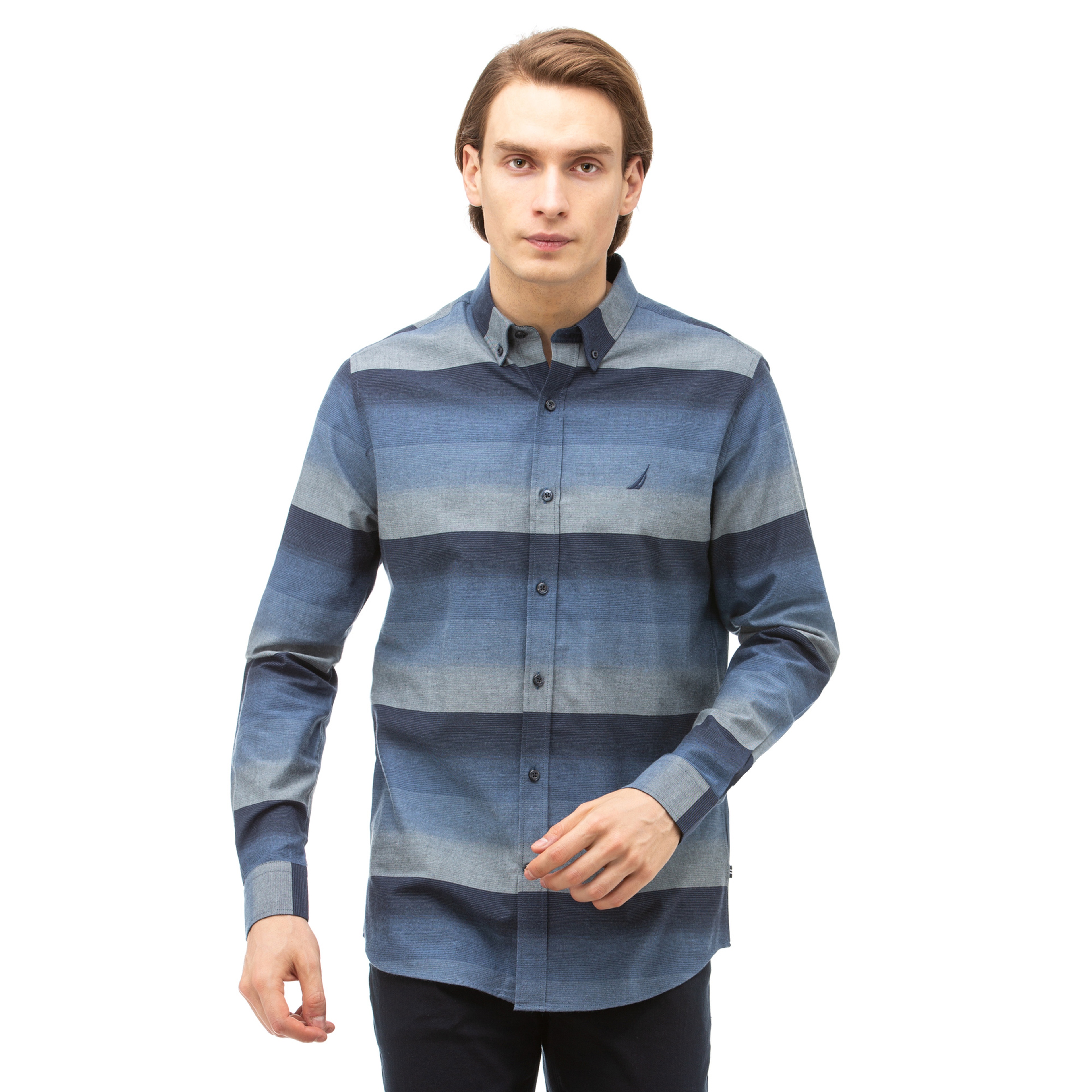 NAUTICA Erkek Lacivert Slim Fit Blok Desenli Gömlek