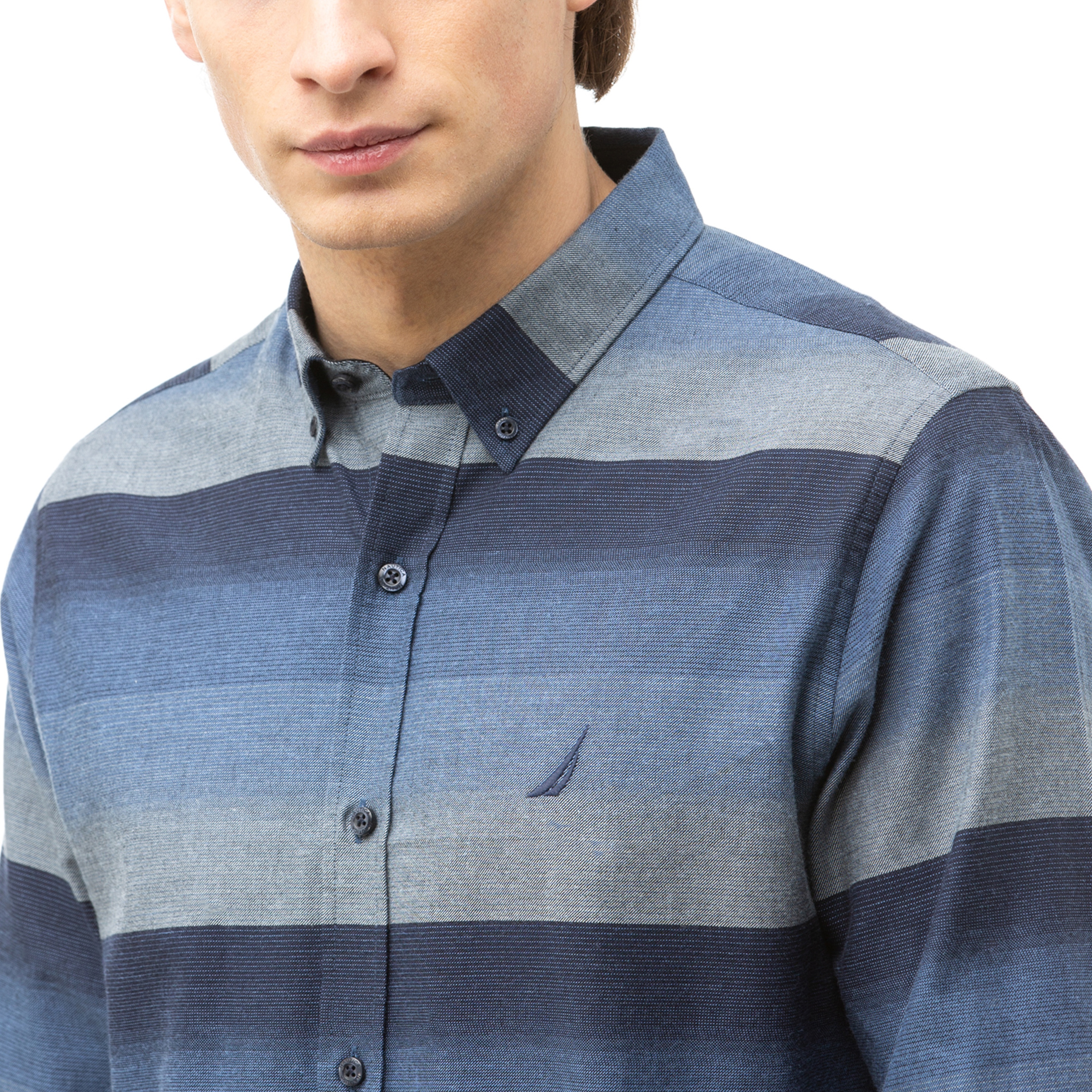 NAUTICA Erkek Lacivert Slim Fit Blok Desenli Gömlek