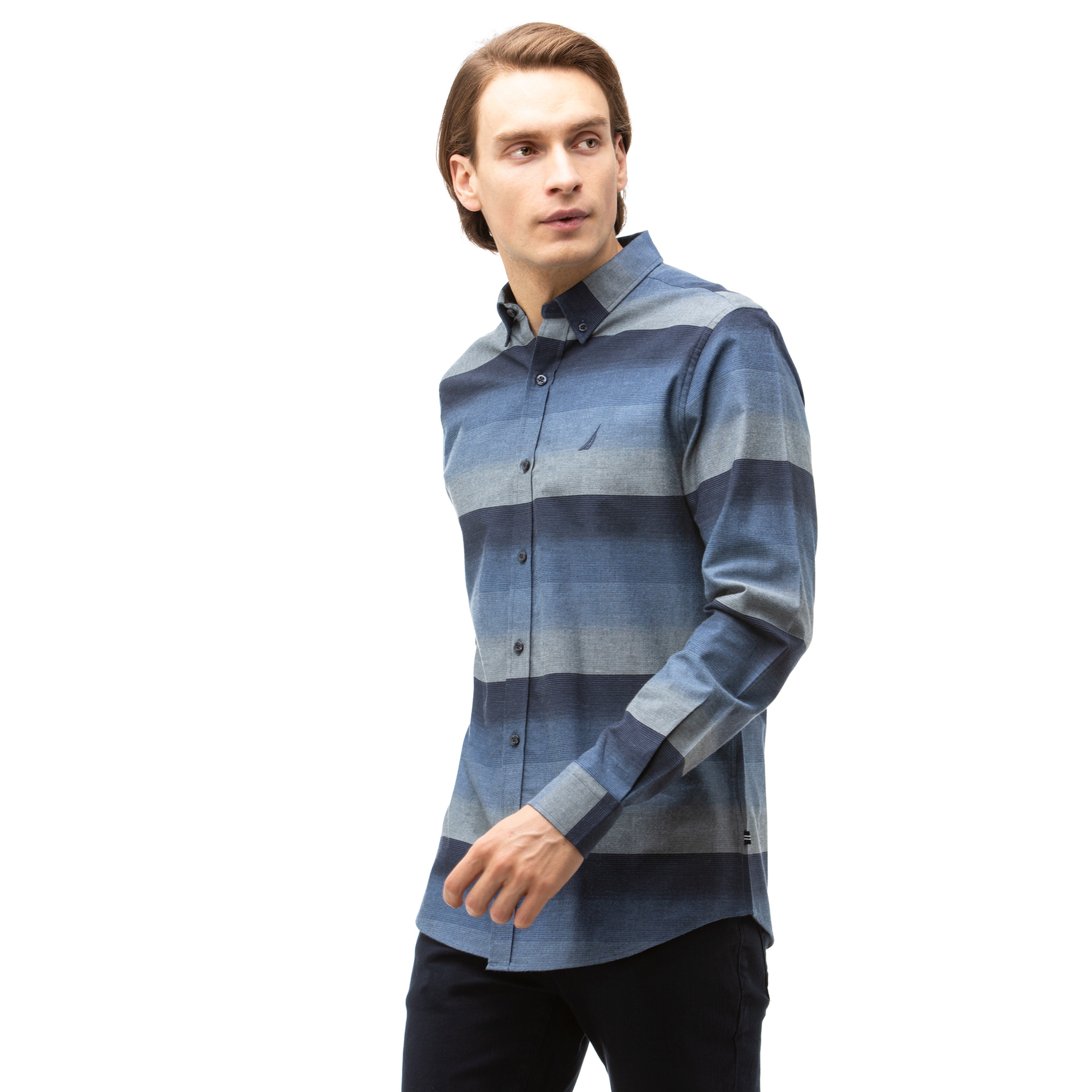 NAUTICA Erkek Lacivert Slim Fit Blok Desenli Gömlek