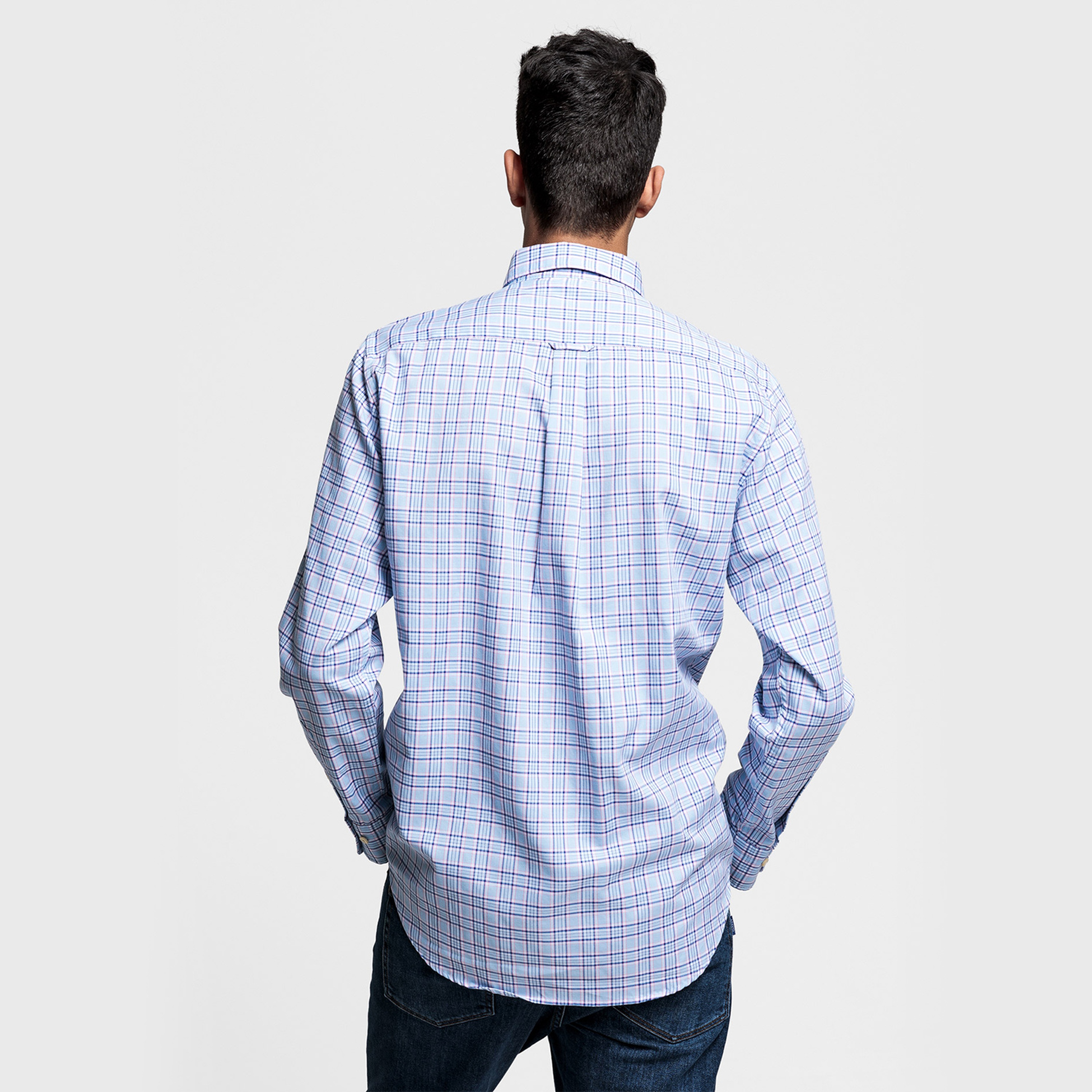 Gant Erkek Mavi Regular Fit Tech Prep Oxford Plaid Gömlek