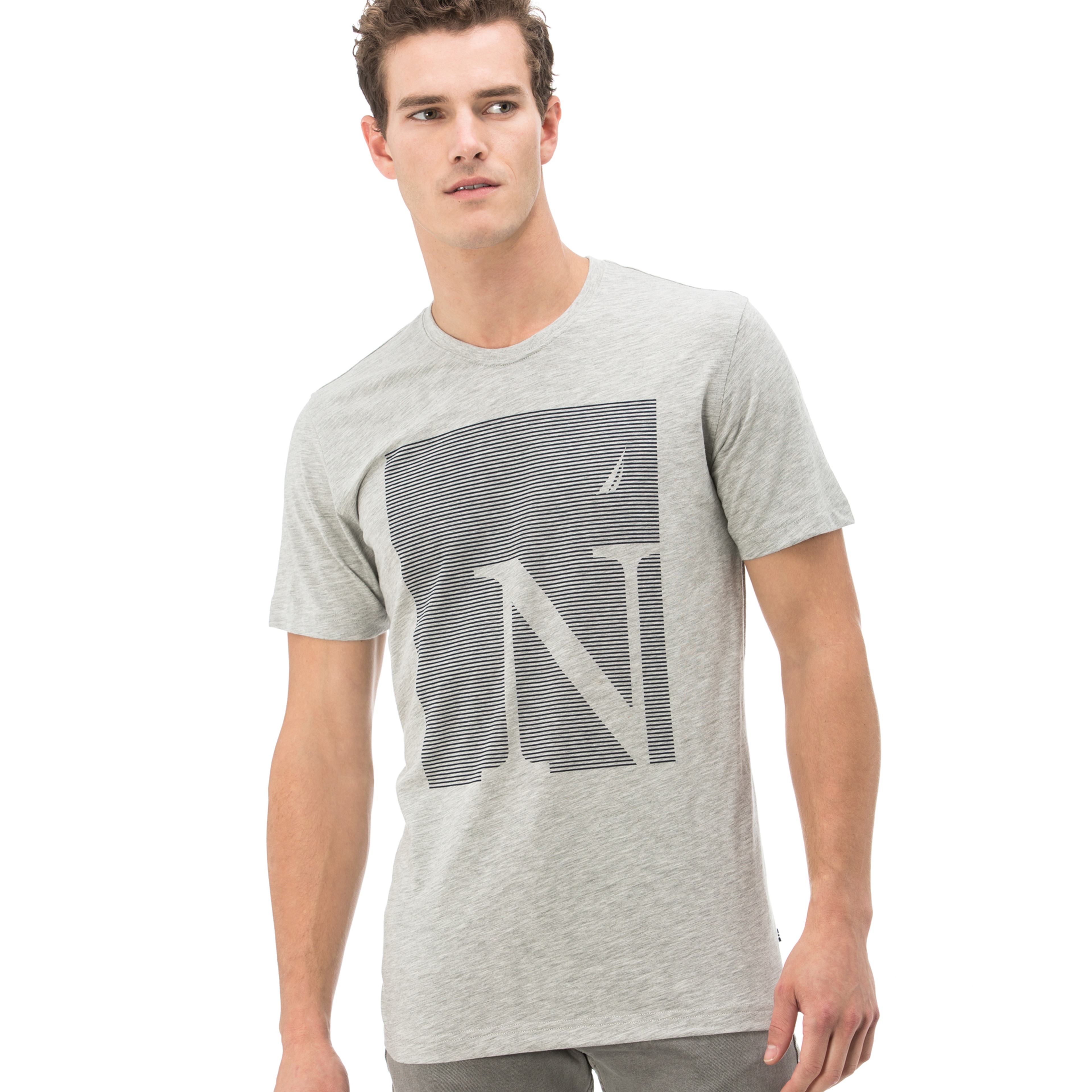 Nautica Erkek Gri Bisiklet Yaka Kısa Kollu Slim Fit T-Shirt