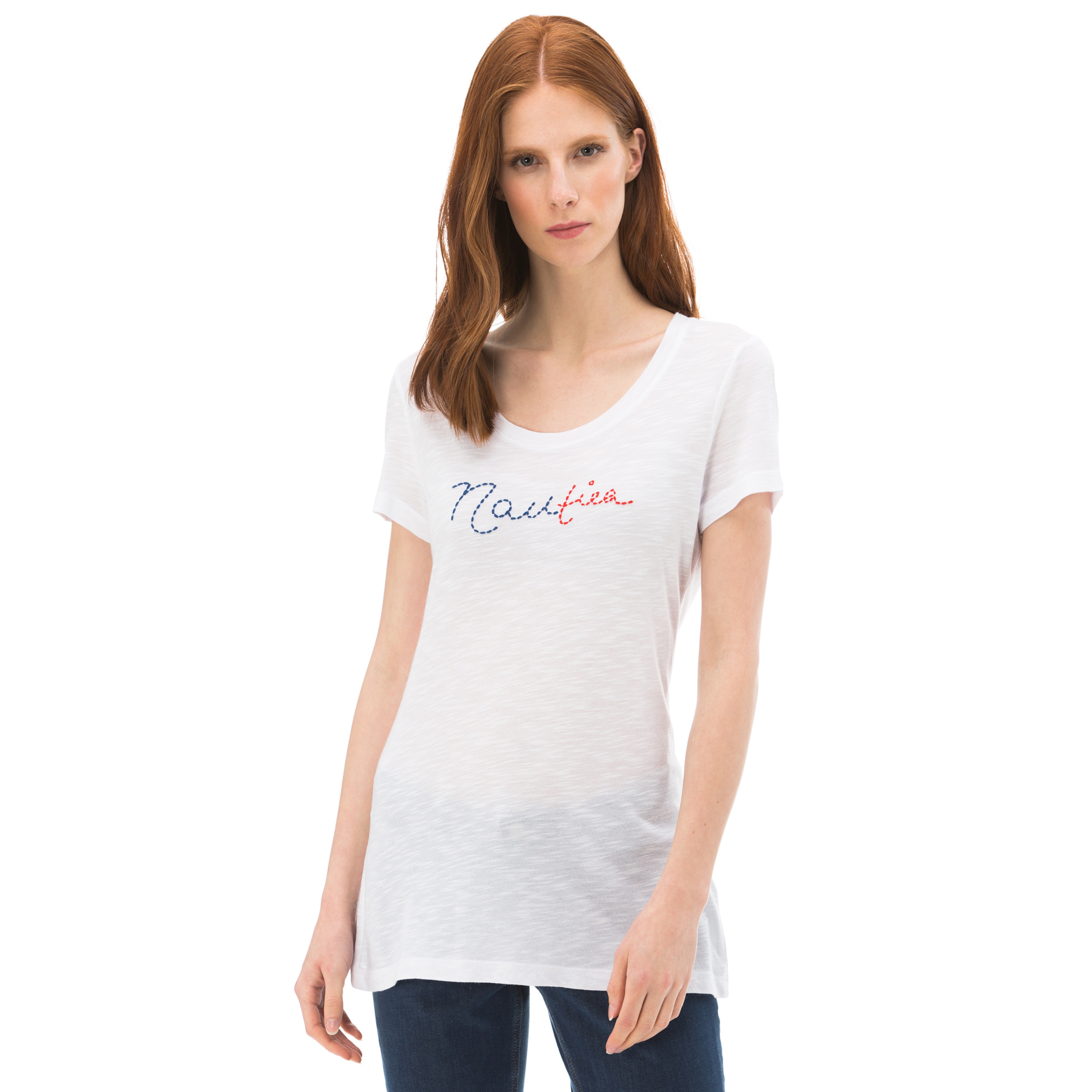 NAUTICA KADIN BEYAZ KISA KOLLU BİSİKLET YAKA T-SHIRT