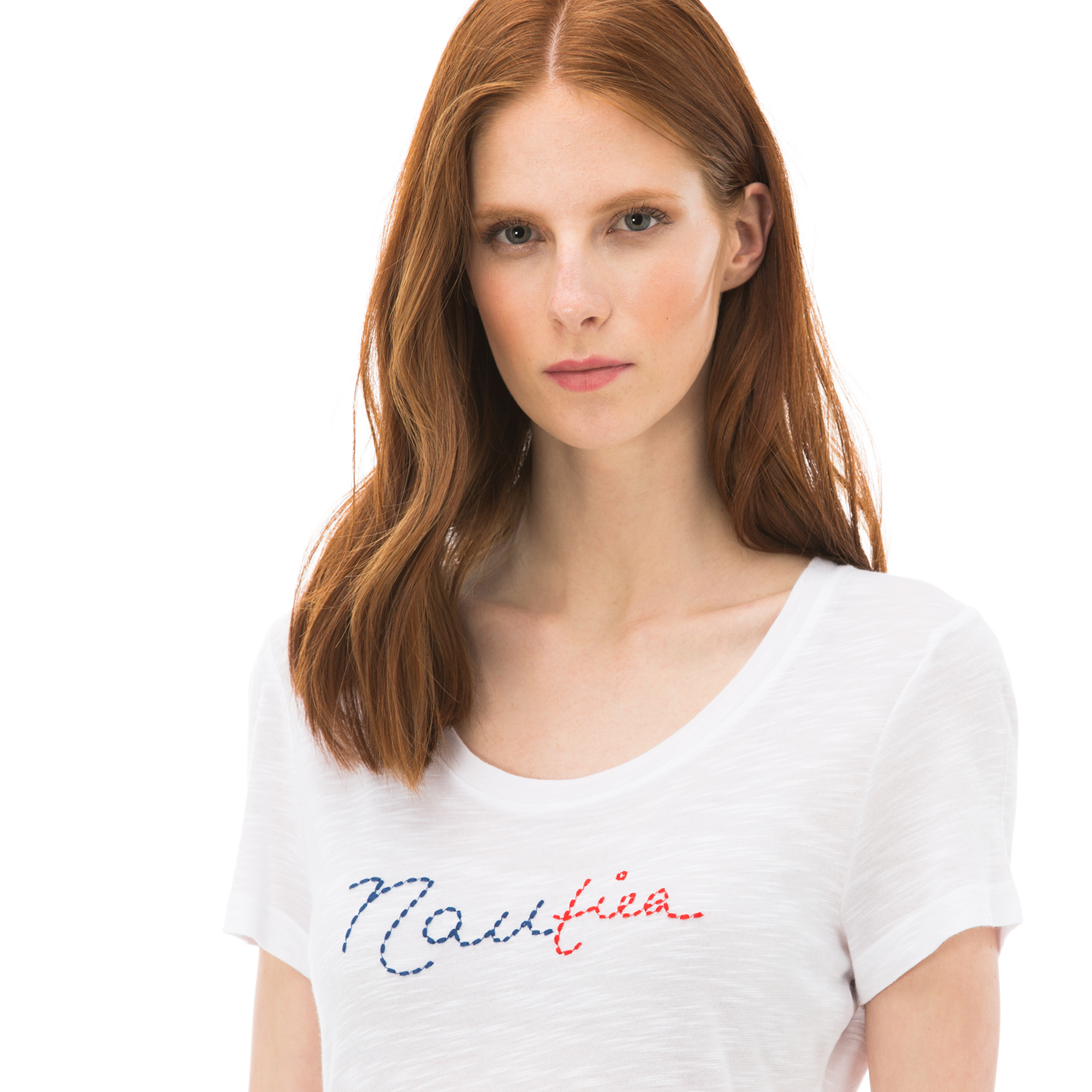 NAUTICA KADIN BEYAZ KISA KOLLU BİSİKLET YAKA T-SHIRT