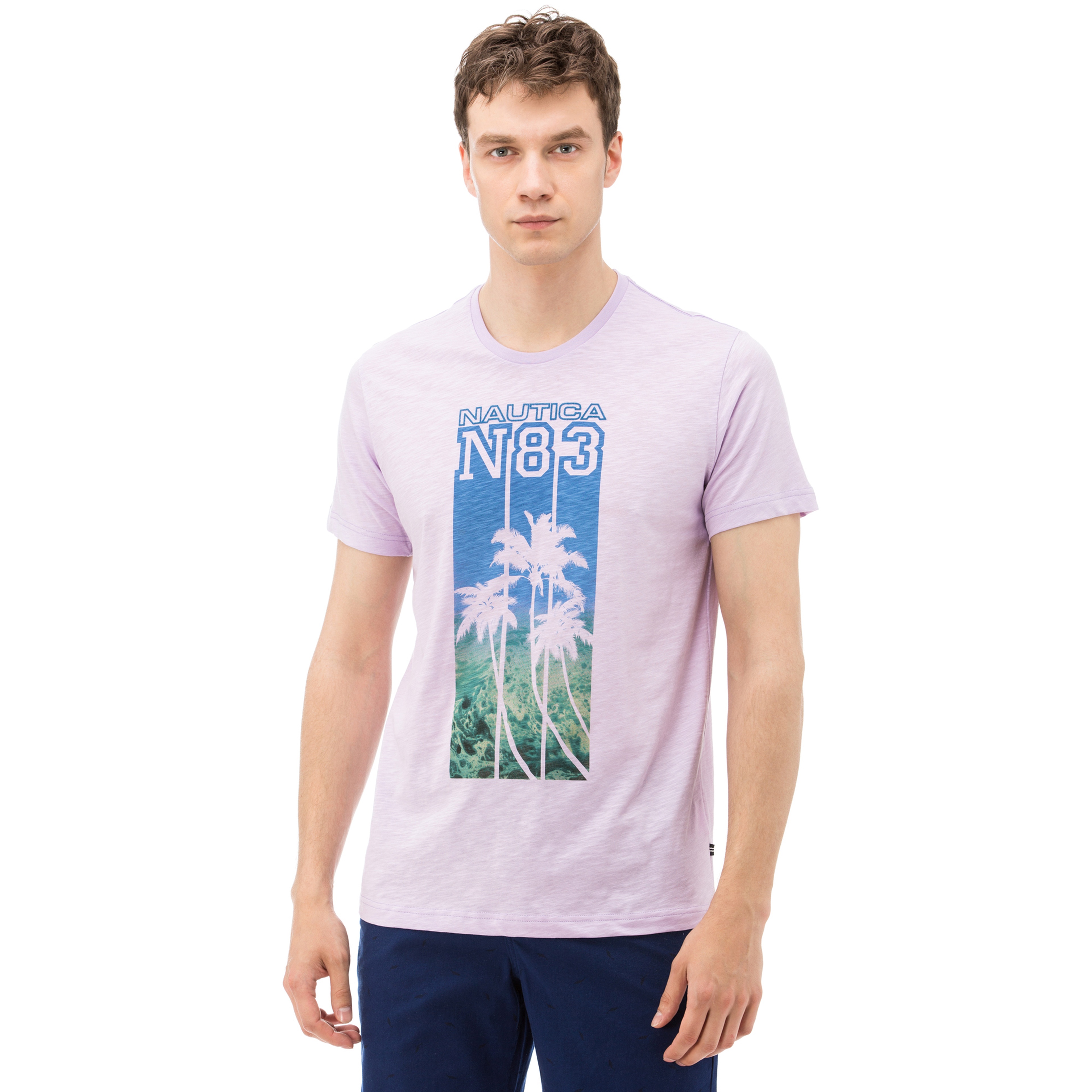 Nautica Erkek Lila Bisiklet Yaka Kısa Kollu Slim Fit T-Shirt