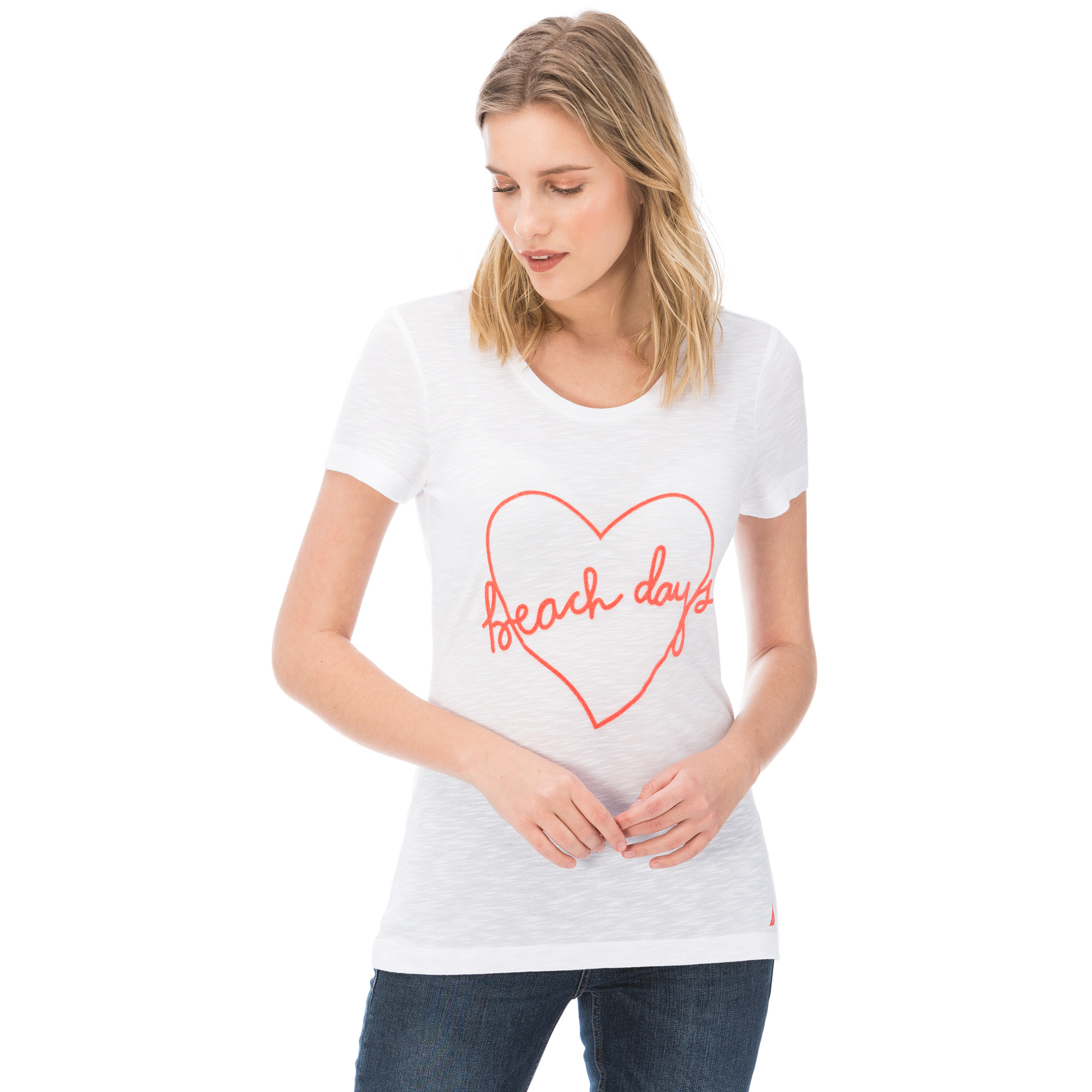 NAUTICA KADIN BEYAZ KISA KOLLU BİSİKLET YAKA T-SHIRT