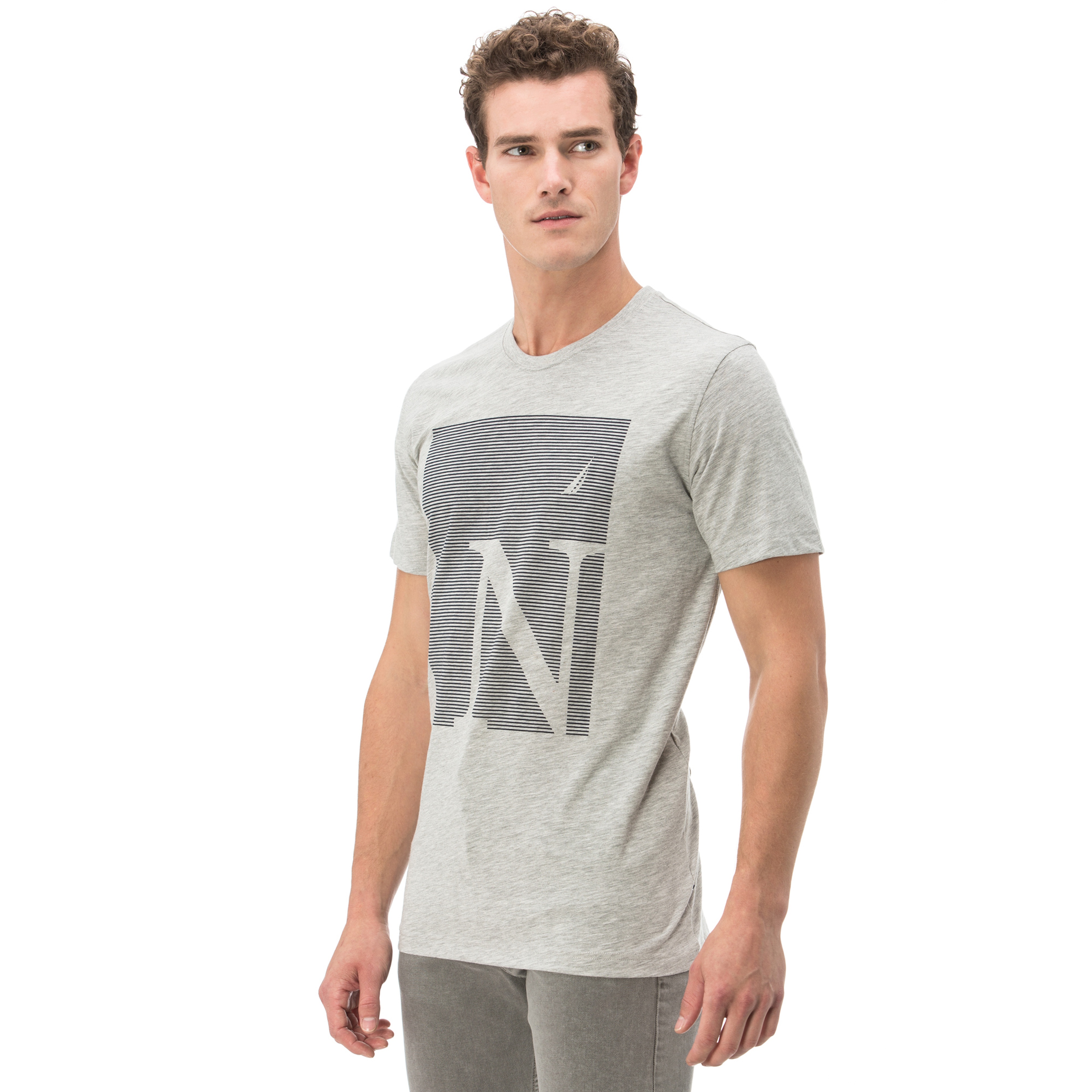 Nautica Erkek Gri Bisiklet Yaka Kısa Kollu Slim Fit T-Shirt