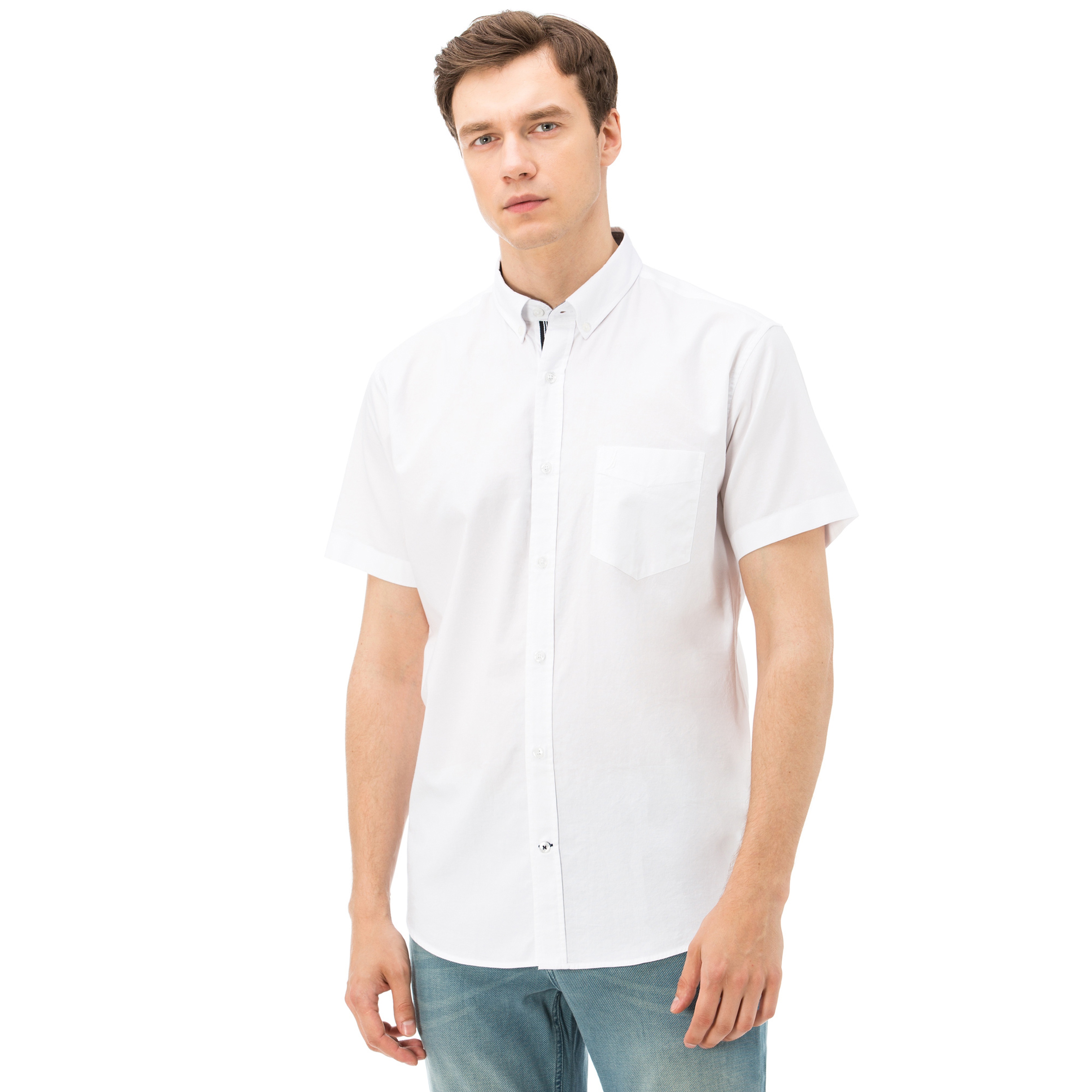 NAUTICA ERKEK BEYAZ KISA KOLLU CEPLİ OXFORD GÖMLEK