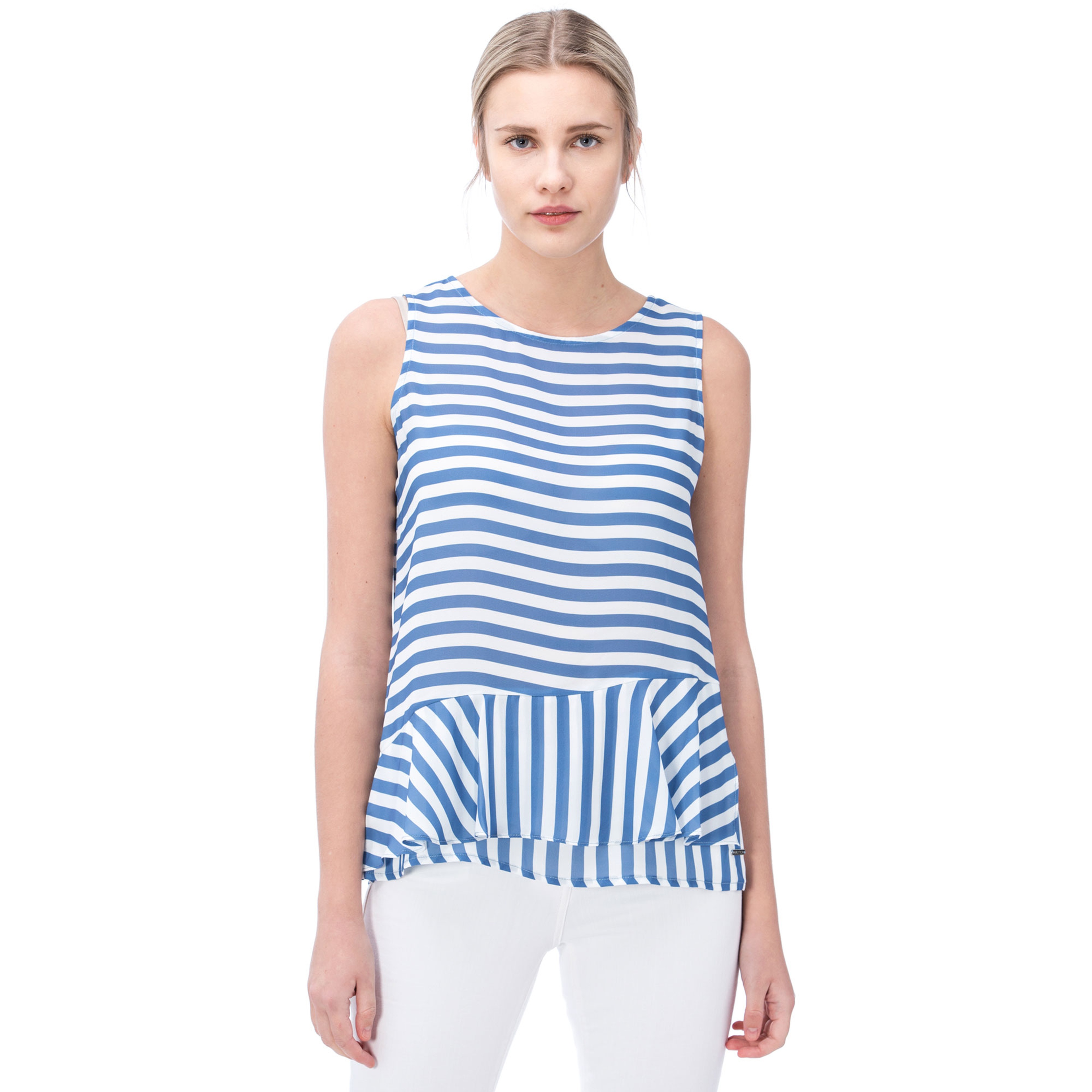 NAUTICA KADIN MAVİ ÇİZGİLİ KOLSUZ T-SHIRT