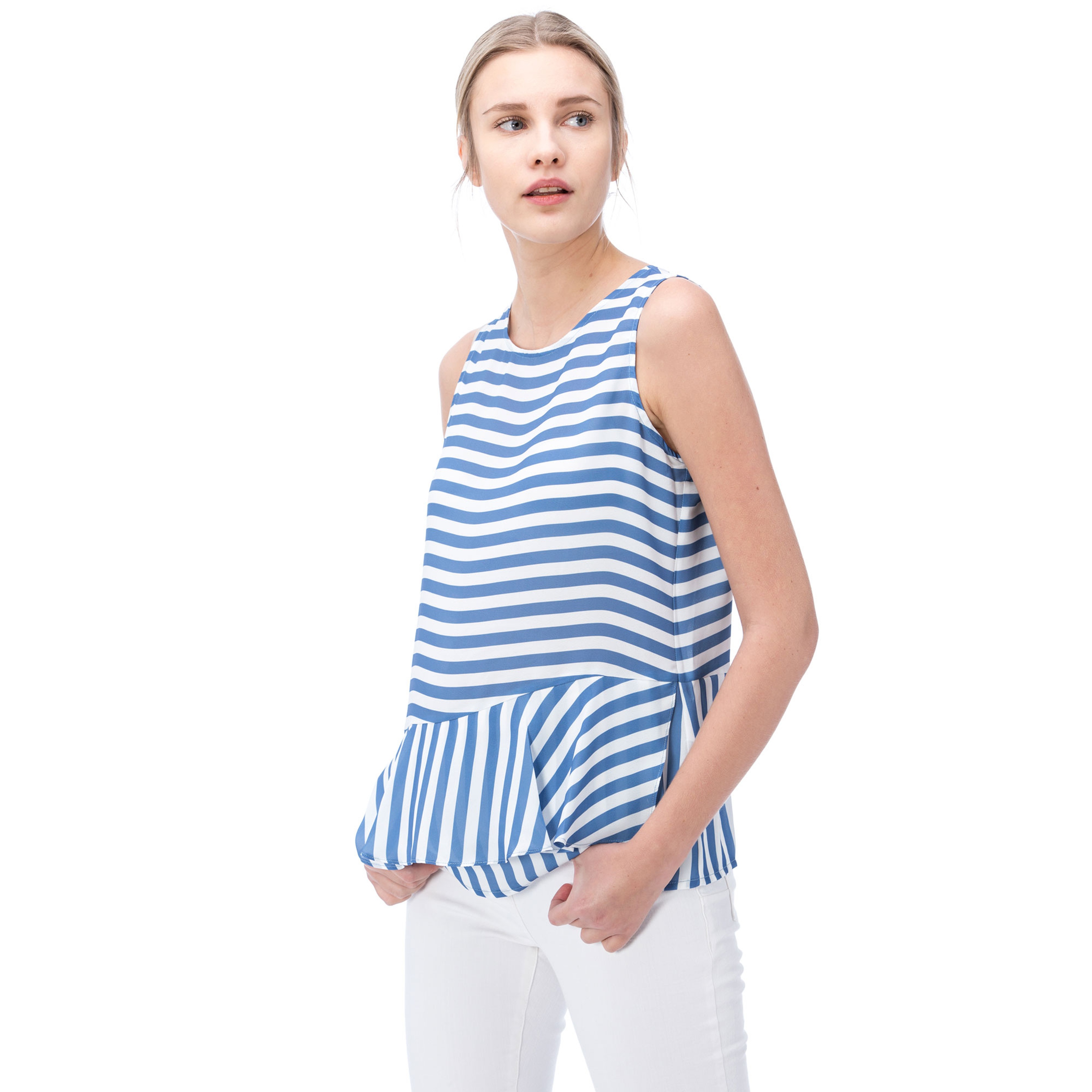 NAUTICA KADIN MAVİ ÇİZGİLİ KOLSUZ T-SHIRT