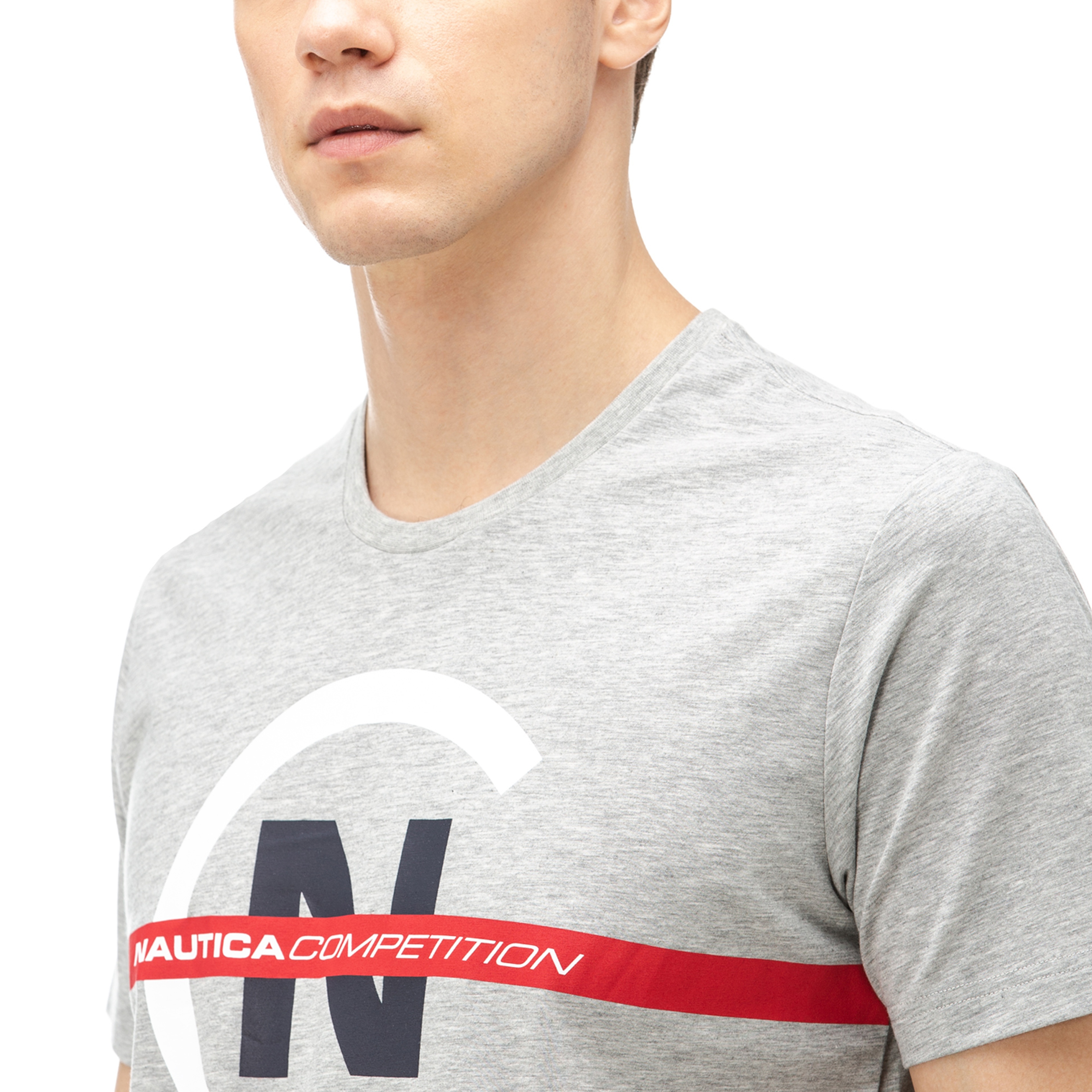 Nautica Erkek Gri Bisiklet Yaka Kısa Kollu Slim Fit T-Shirt