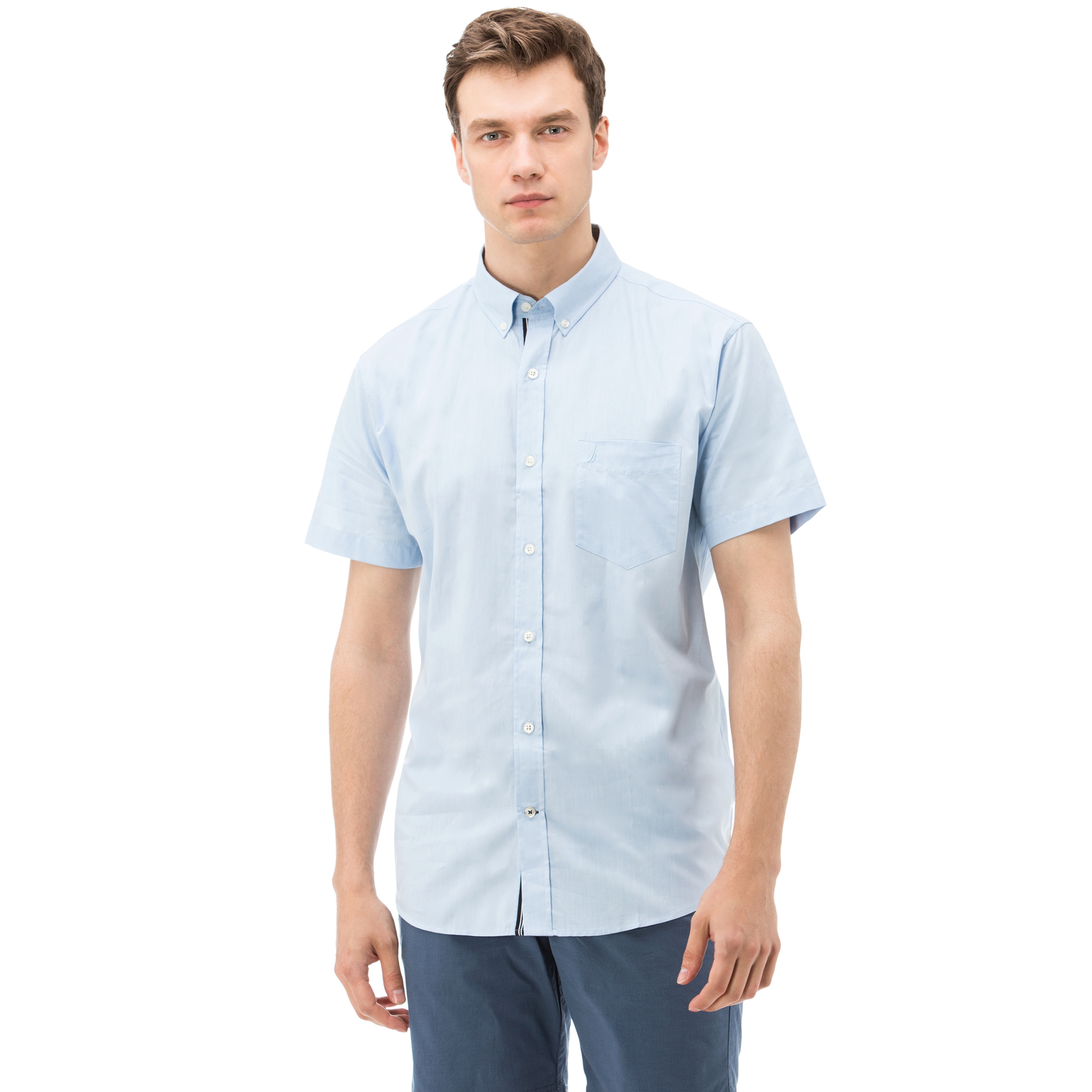 NAUTICA ERKEK MAVİ KISA KOLLU CEPLİ OXFORD GÖMLEK