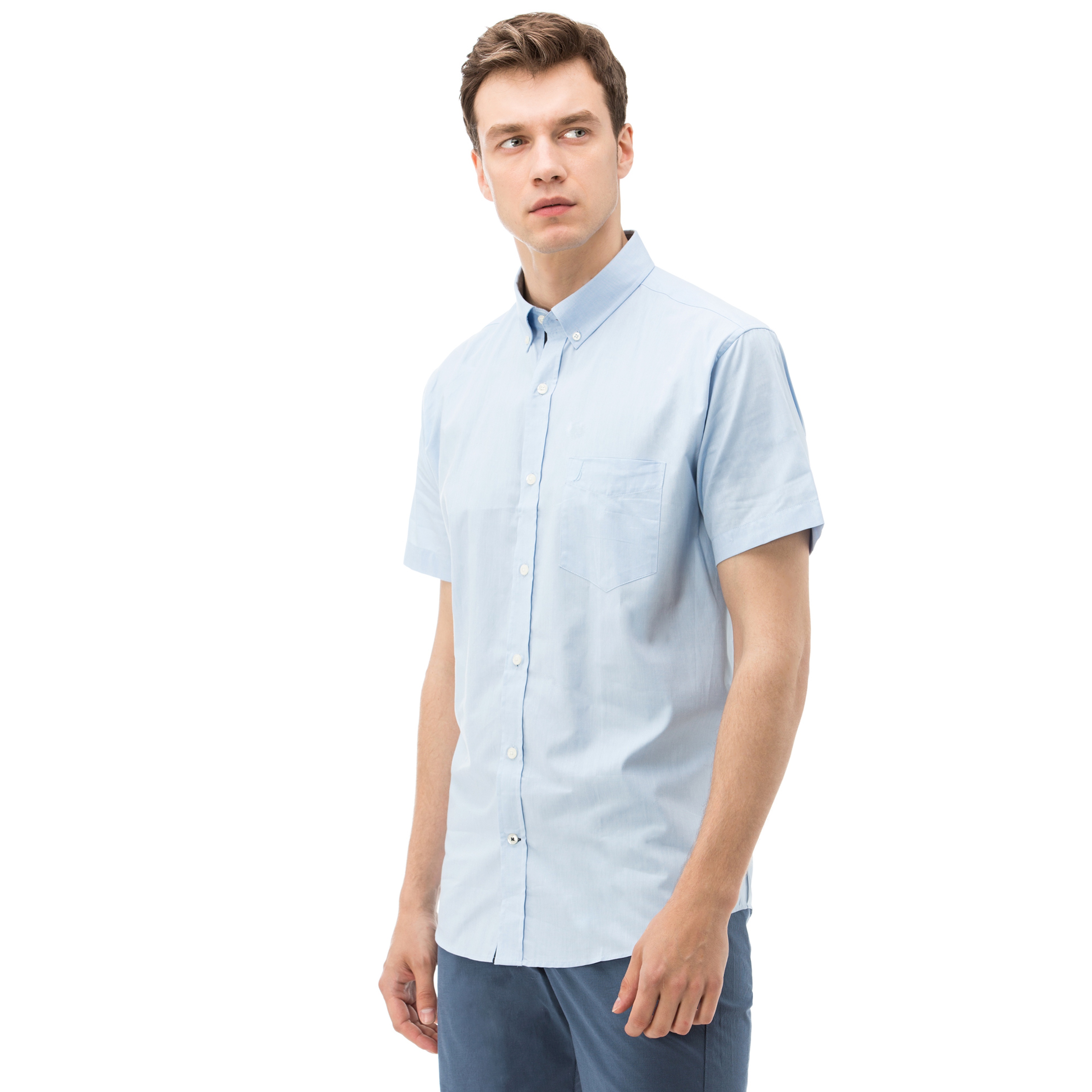 NAUTICA ERKEK MAVİ KISA KOLLU CEPLİ OXFORD GÖMLEK