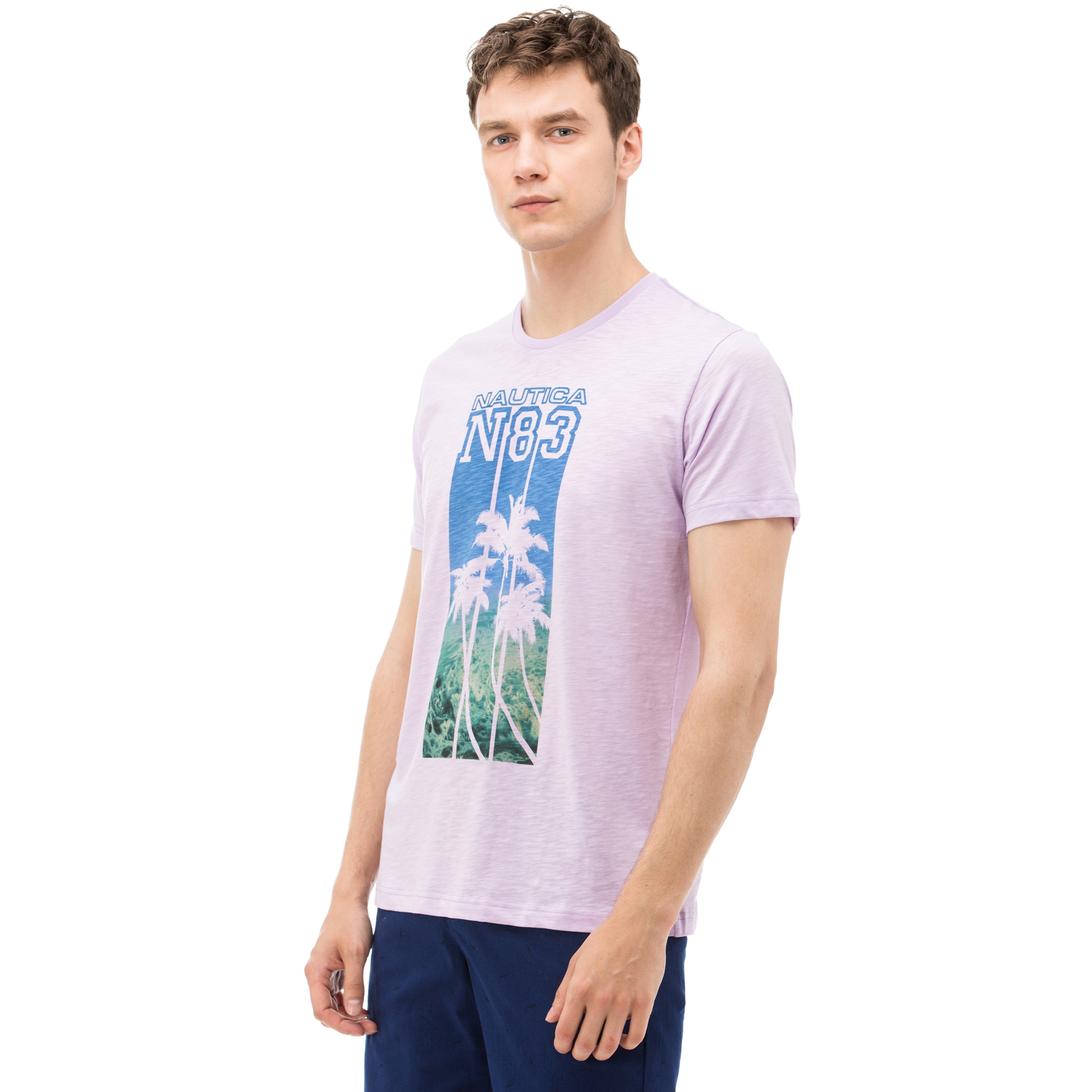 Nautica Erkek Lila Bisiklet Yaka Kısa Kollu Slim Fit T-Shirt