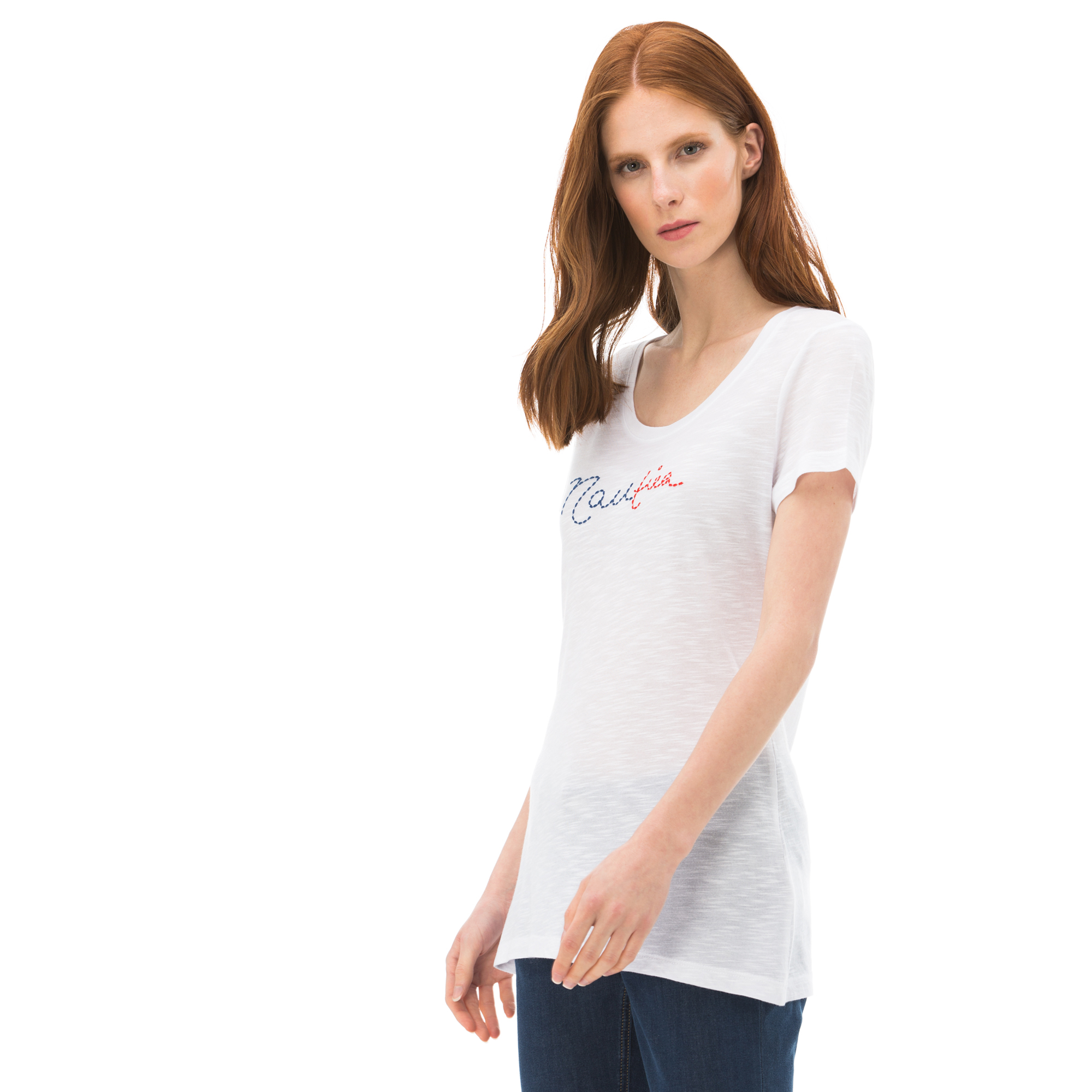 NAUTICA KADIN BEYAZ KISA KOLLU BİSİKLET YAKA T-SHIRT