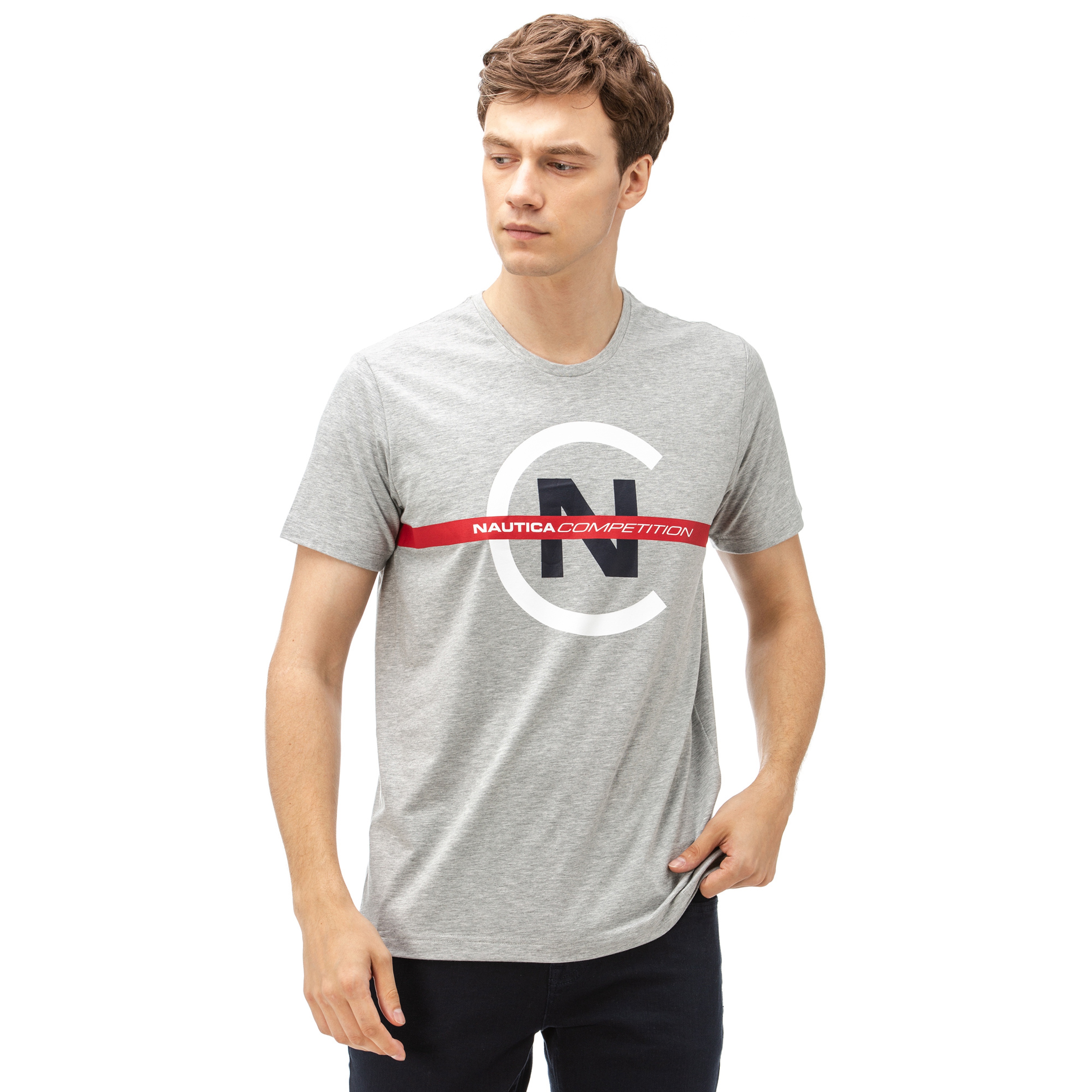 Nautica Erkek Gri Bisiklet Yaka Kısa Kollu Slim Fit T-Shirt