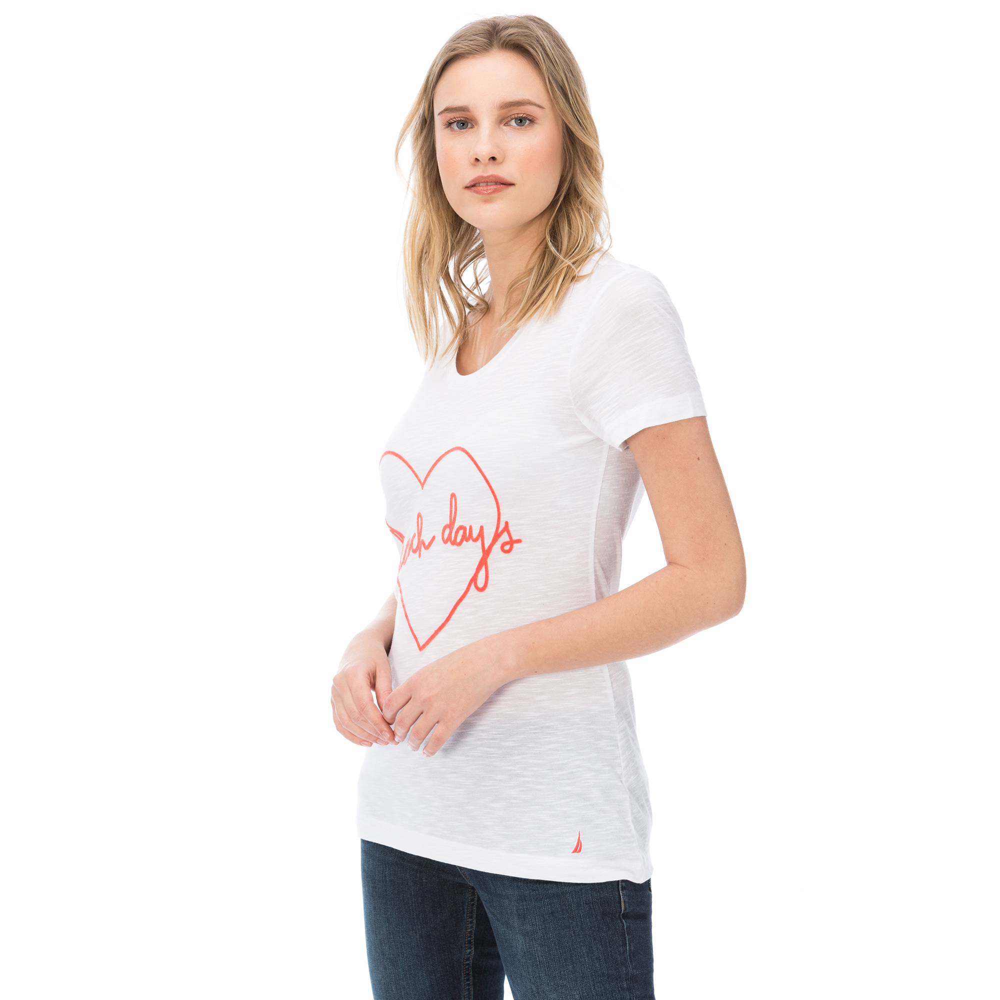 NAUTICA KADIN BEYAZ KISA KOLLU BİSİKLET YAKA T-SHIRT