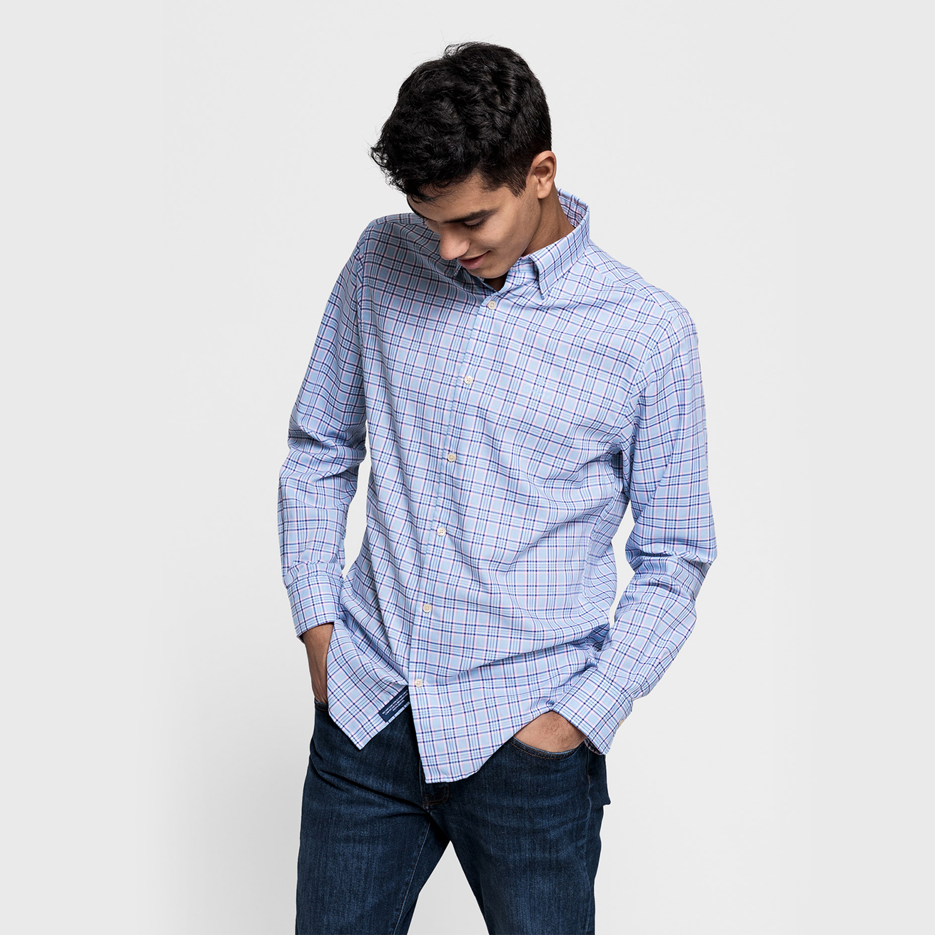 Gant Erkek Mavi Regular Fit Tech Prep Oxford Plaid Gömlek