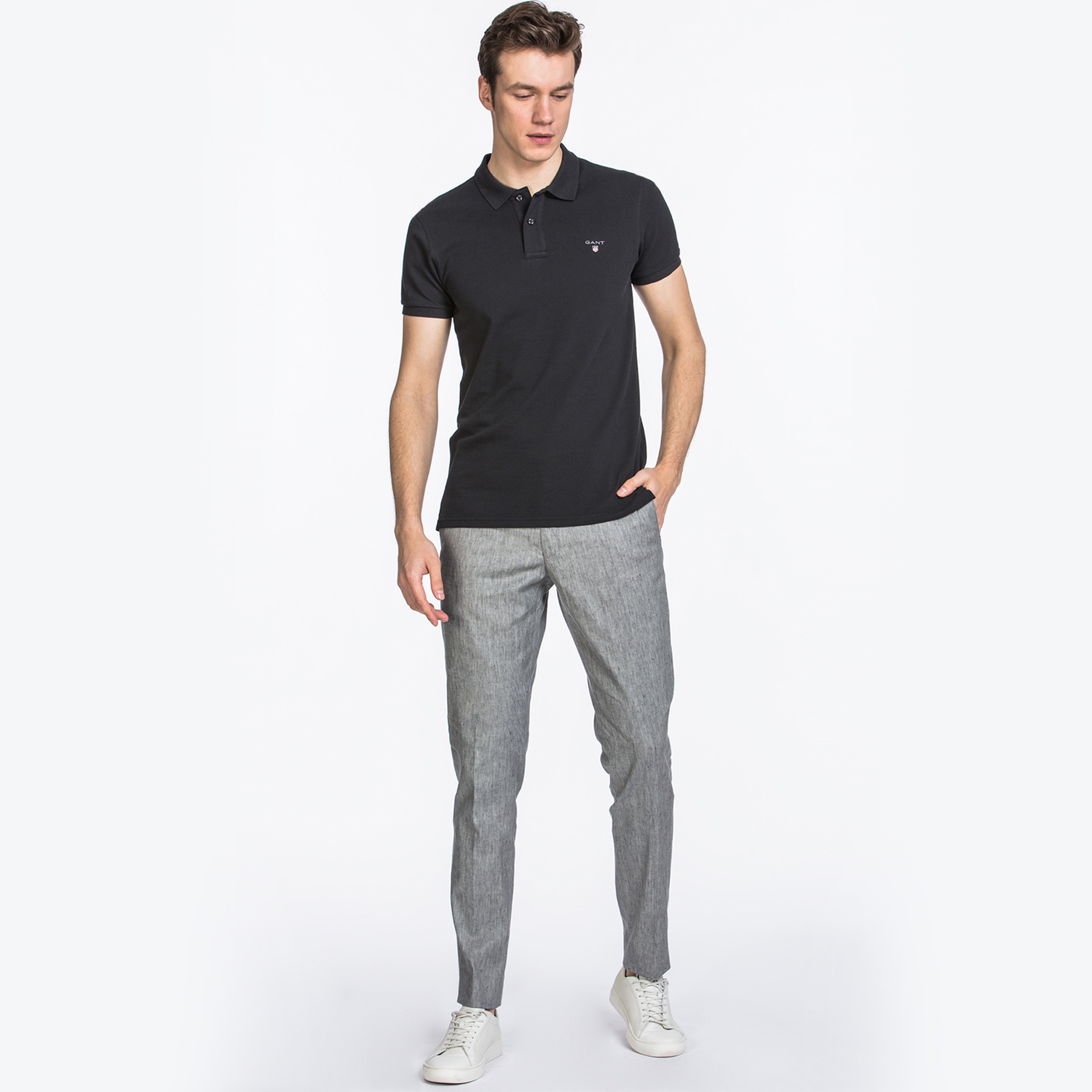 GANT Erkek Gri Melanj Slim Fit Keten Pantolon