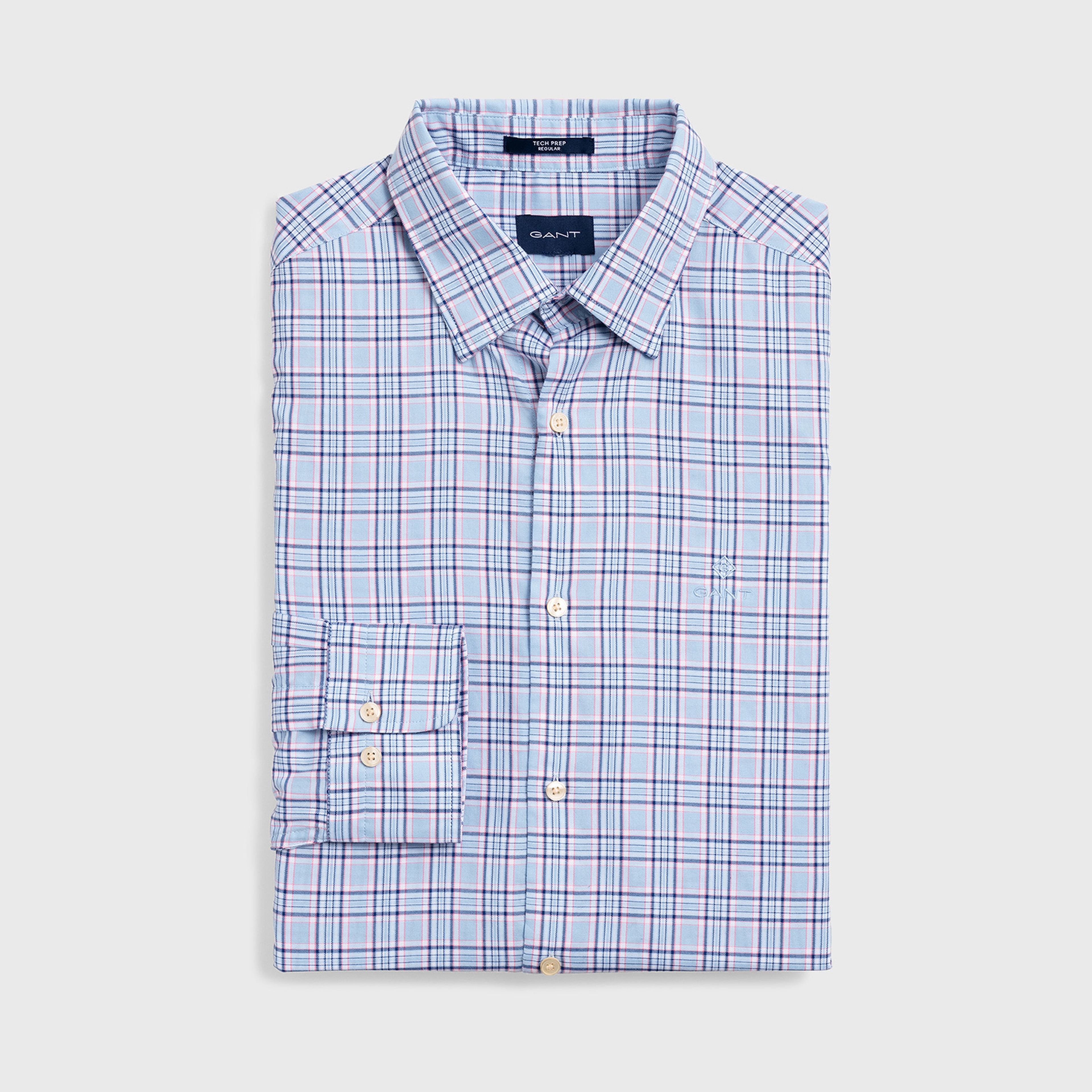 Gant Erkek Mavi Regular Fit Tech Prep Oxford Plaid Gömlek