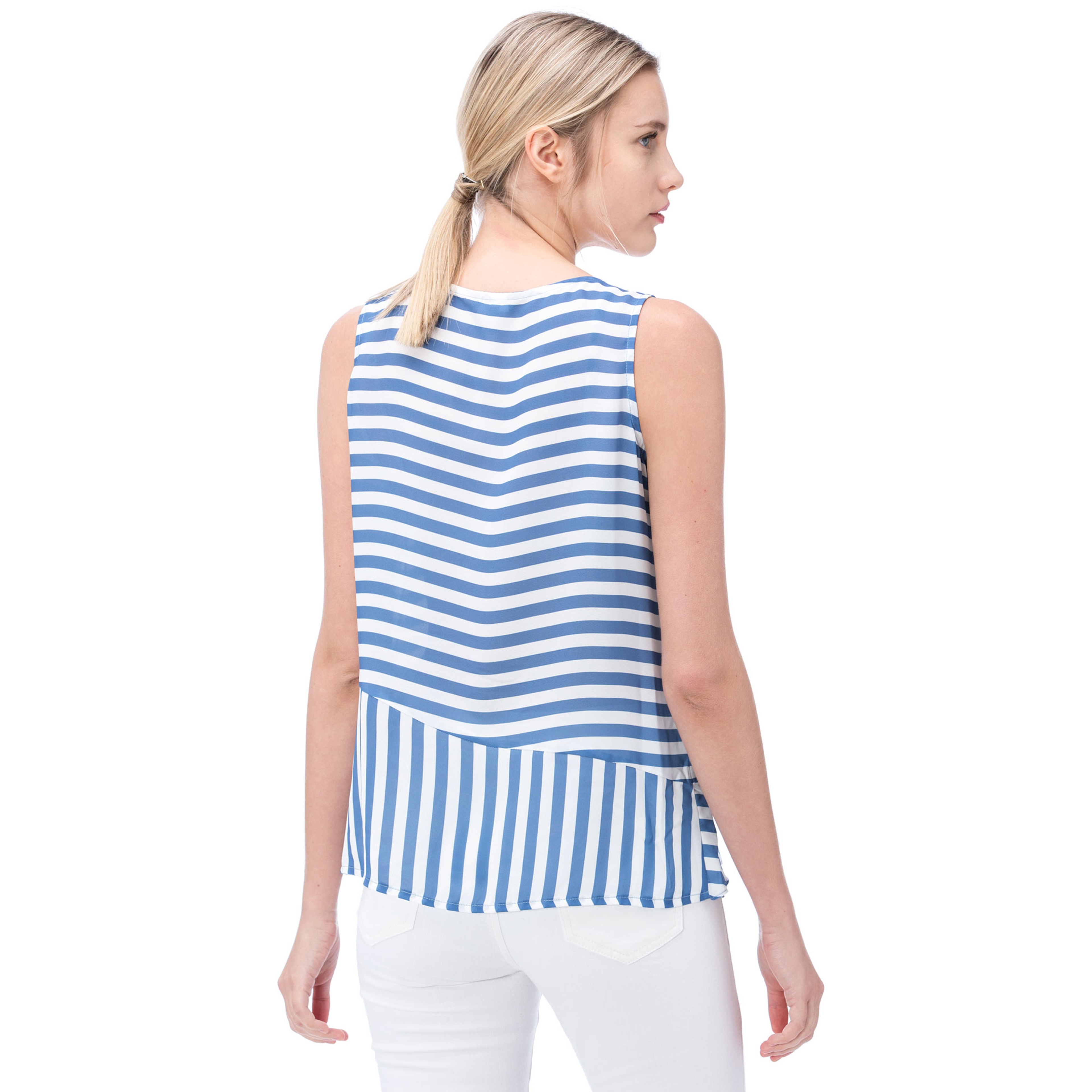 NAUTICA KADIN MAVİ ÇİZGİLİ KOLSUZ T-SHIRT