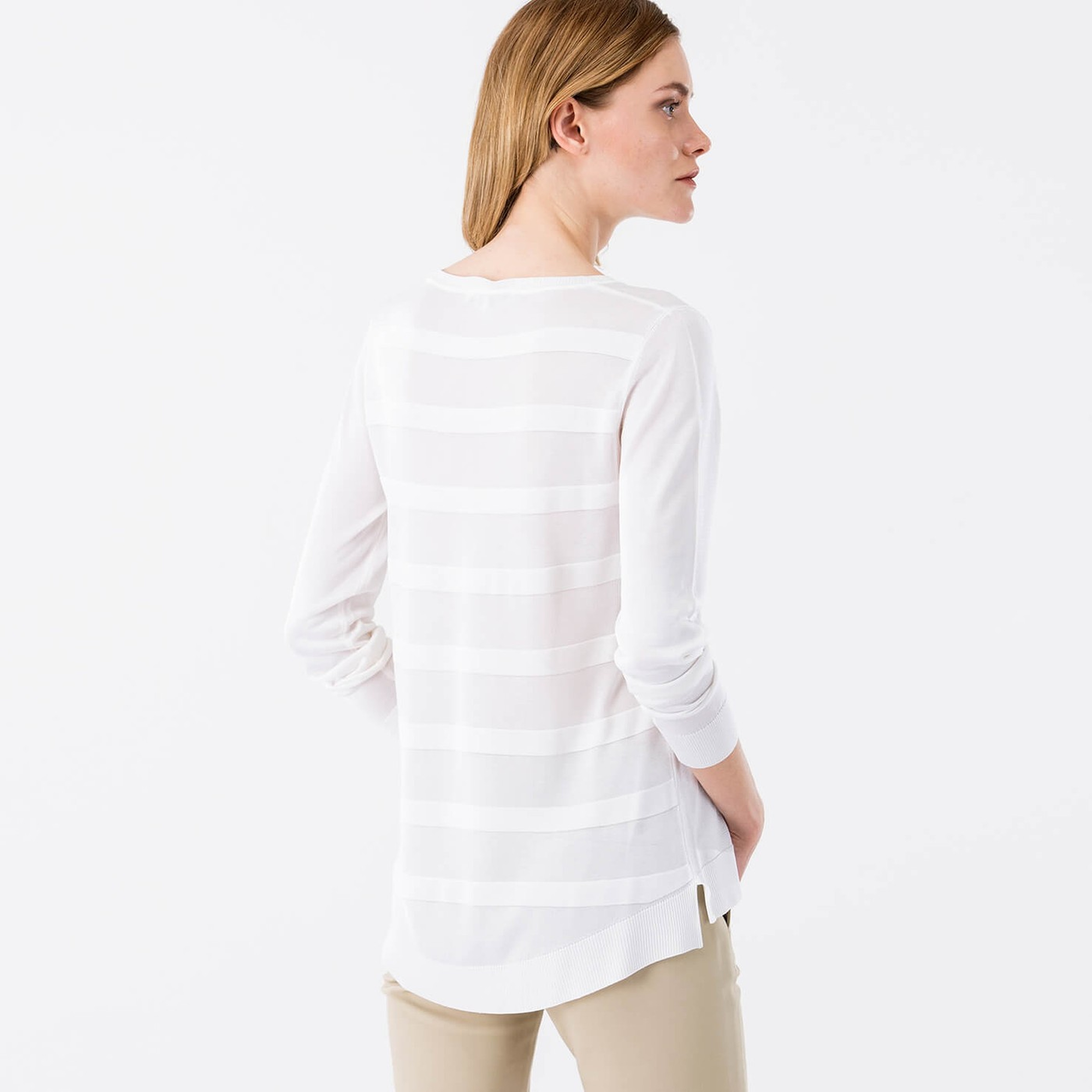 Lacoste Kadın Beyaz Regular Fit Triko