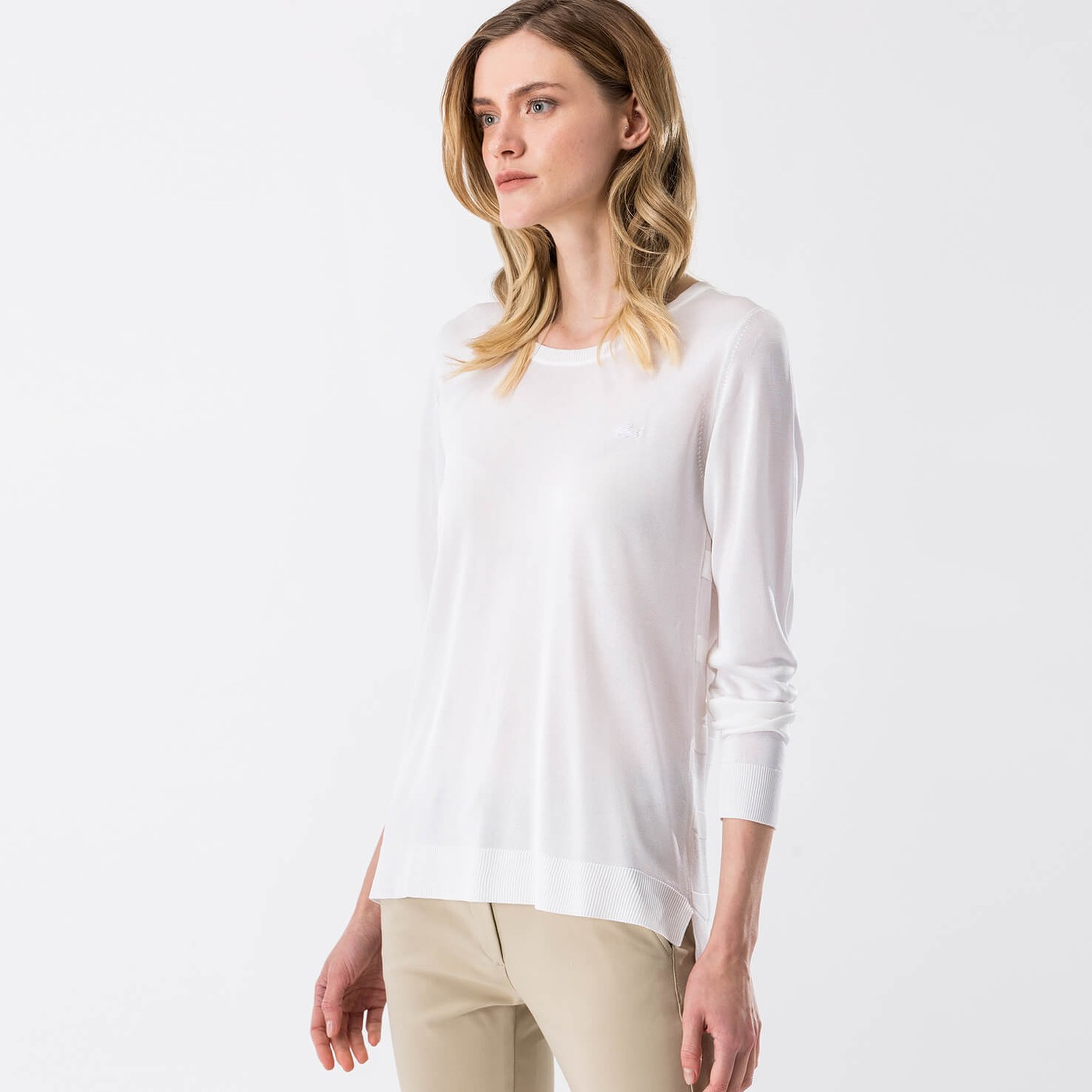 Lacoste Kadın Beyaz Regular Fit Triko