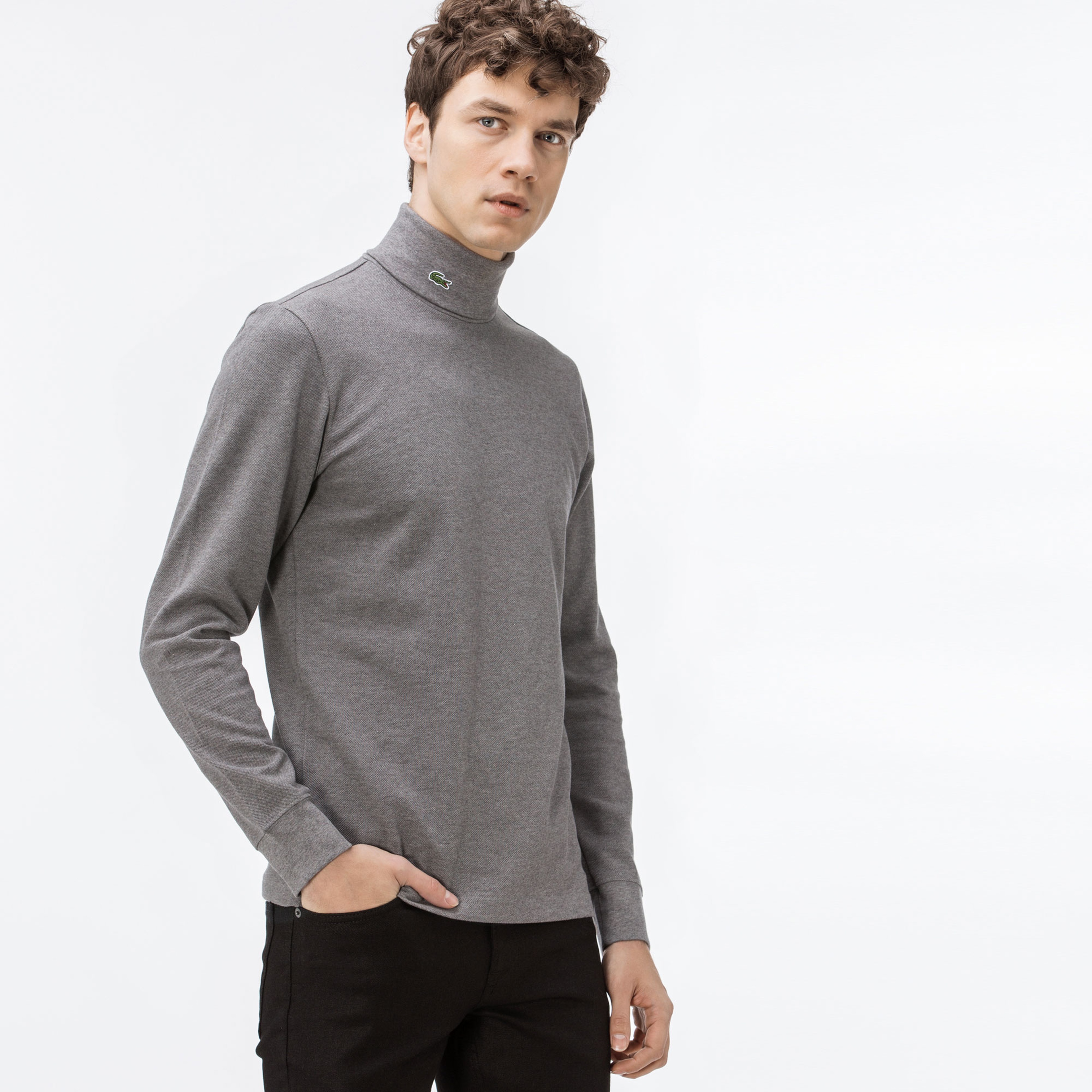 Lacoste Erkek Gri Uzun Kollu Boğazlı T-Shirt