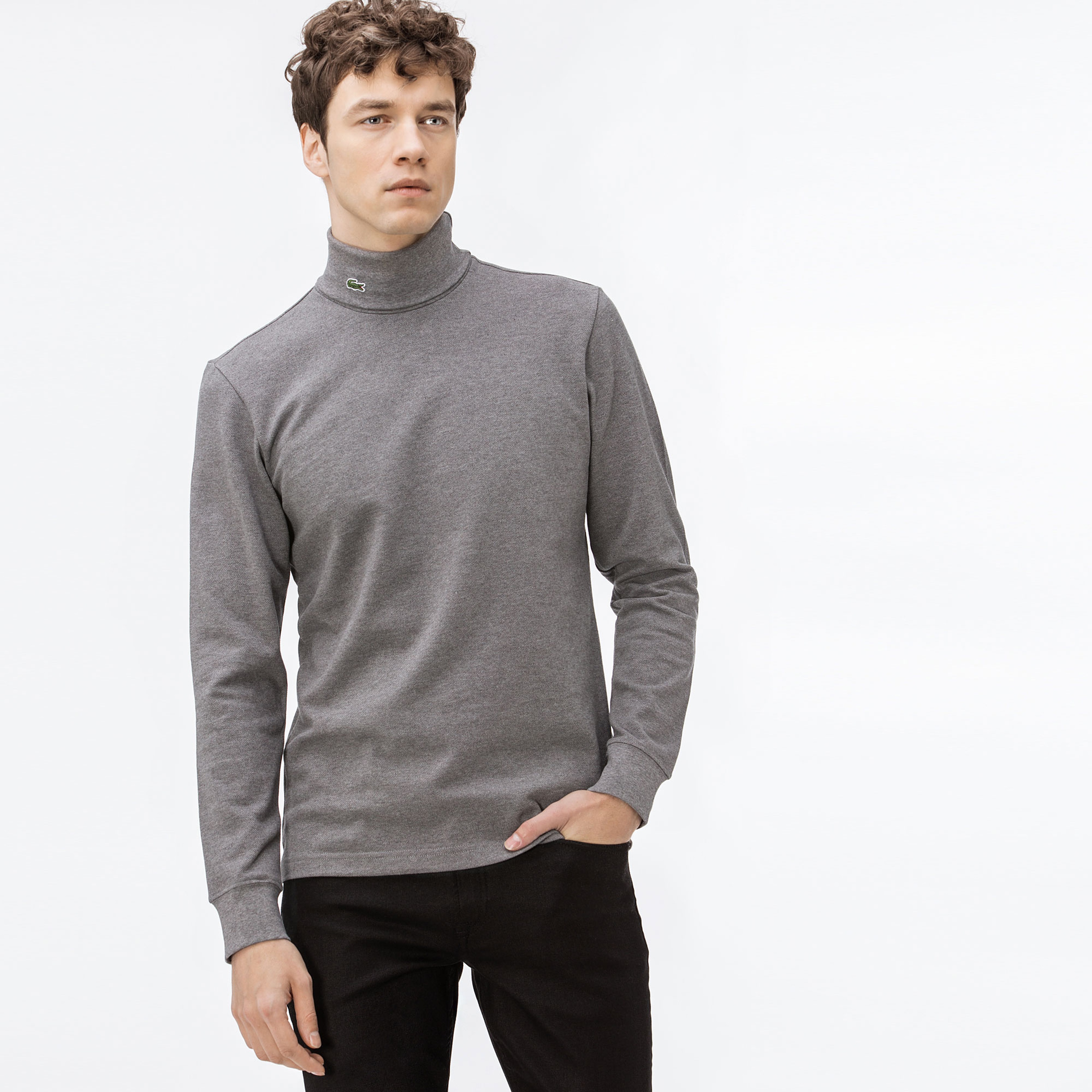 Lacoste Erkek Gri Uzun Kollu Boğazlı T-Shirt