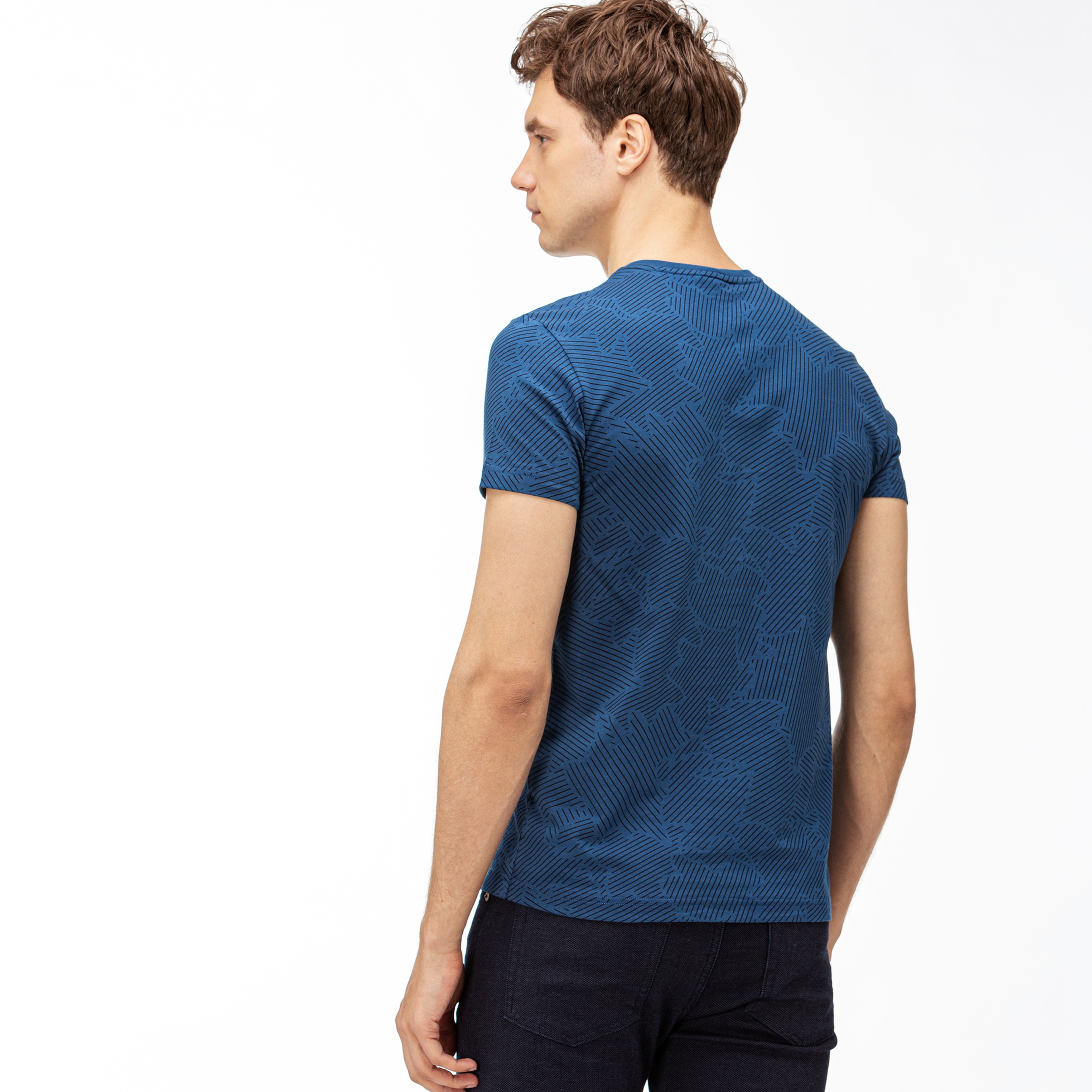 Lacoste Erkek Desenli V Yaka Lacivert T-Shirt