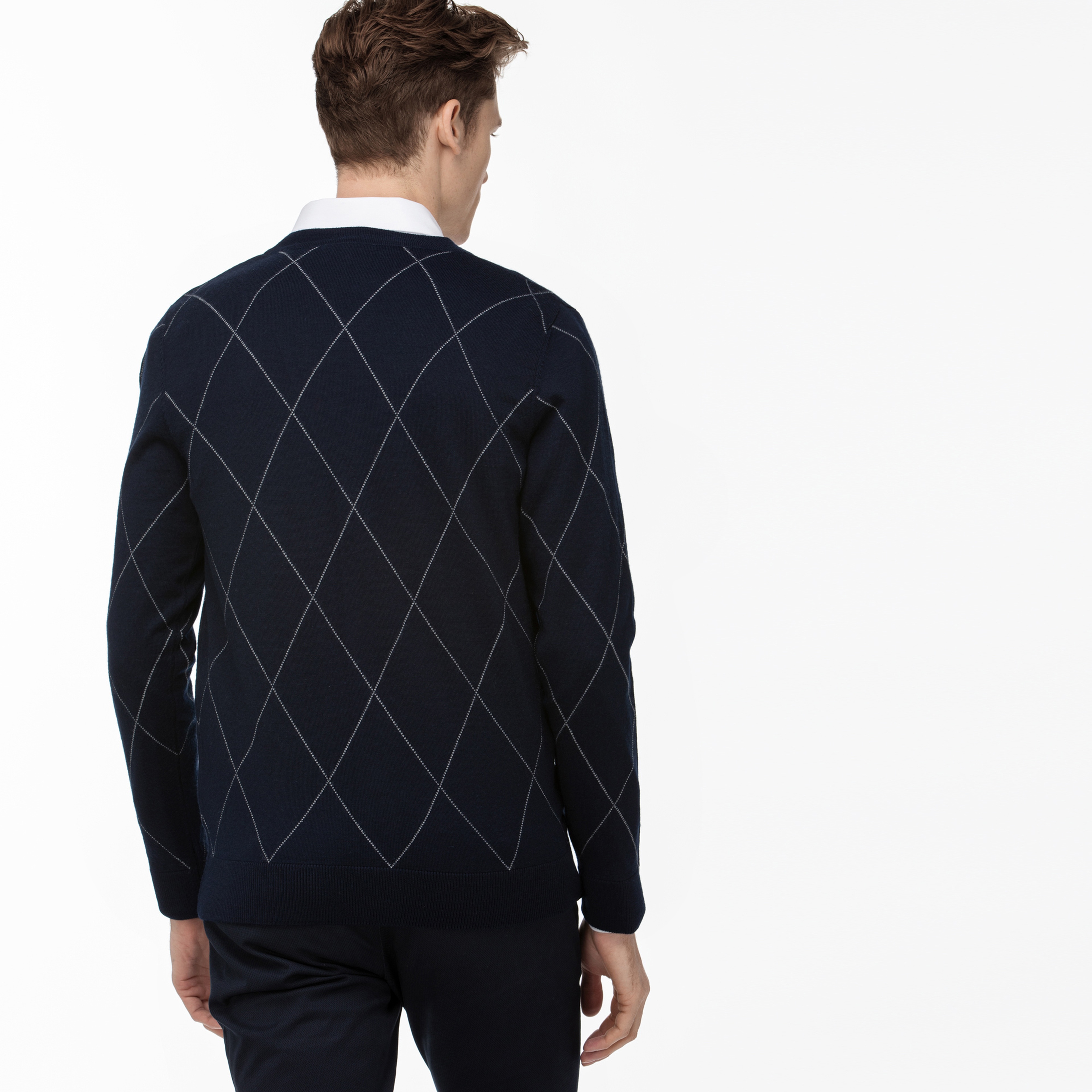 Lacoste Erkek Baklava Desenli Lacivert Triko Hırka