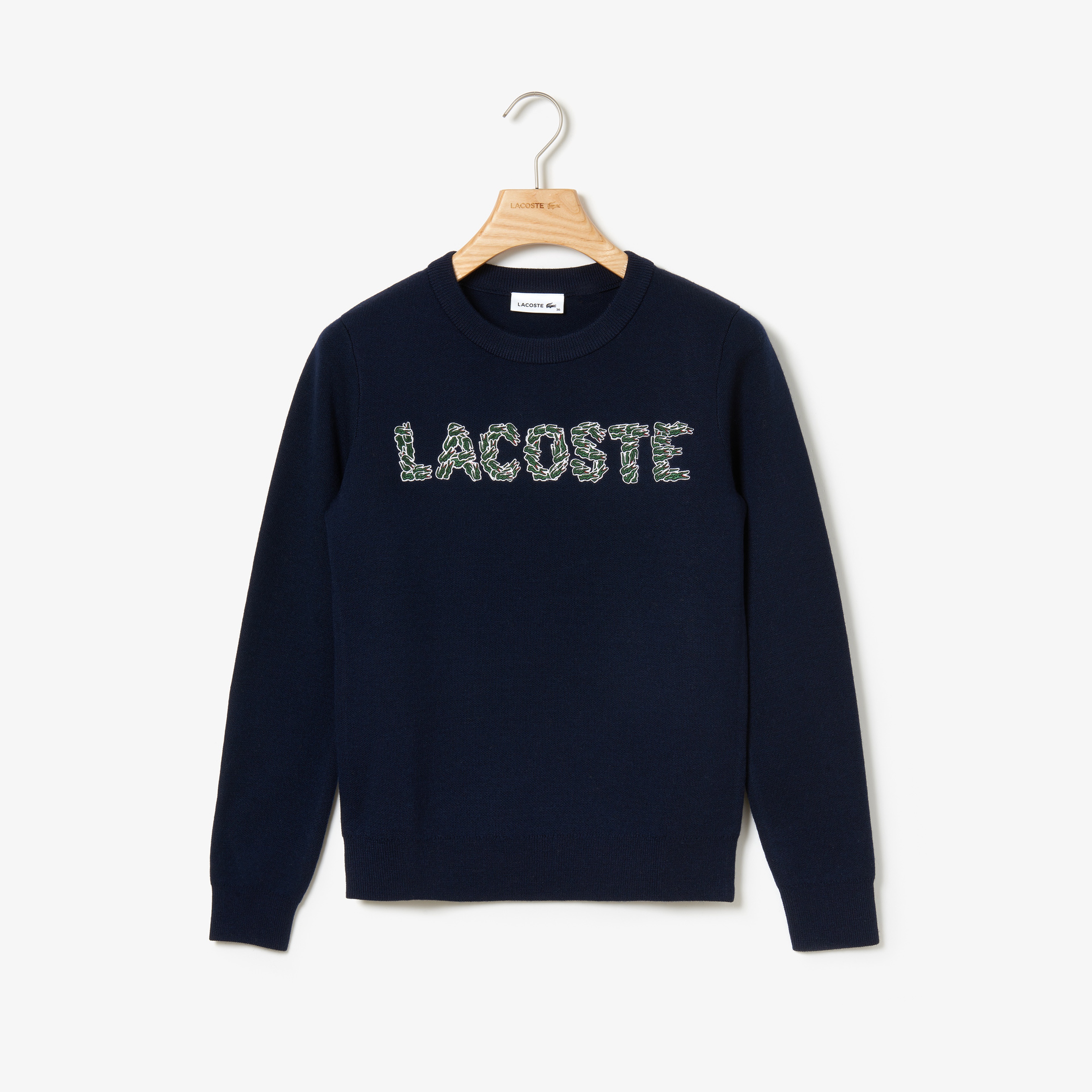 Lacoste Kadın Croco Magic Desenli Lacivert Bisiklet Yaka Triko Kazak