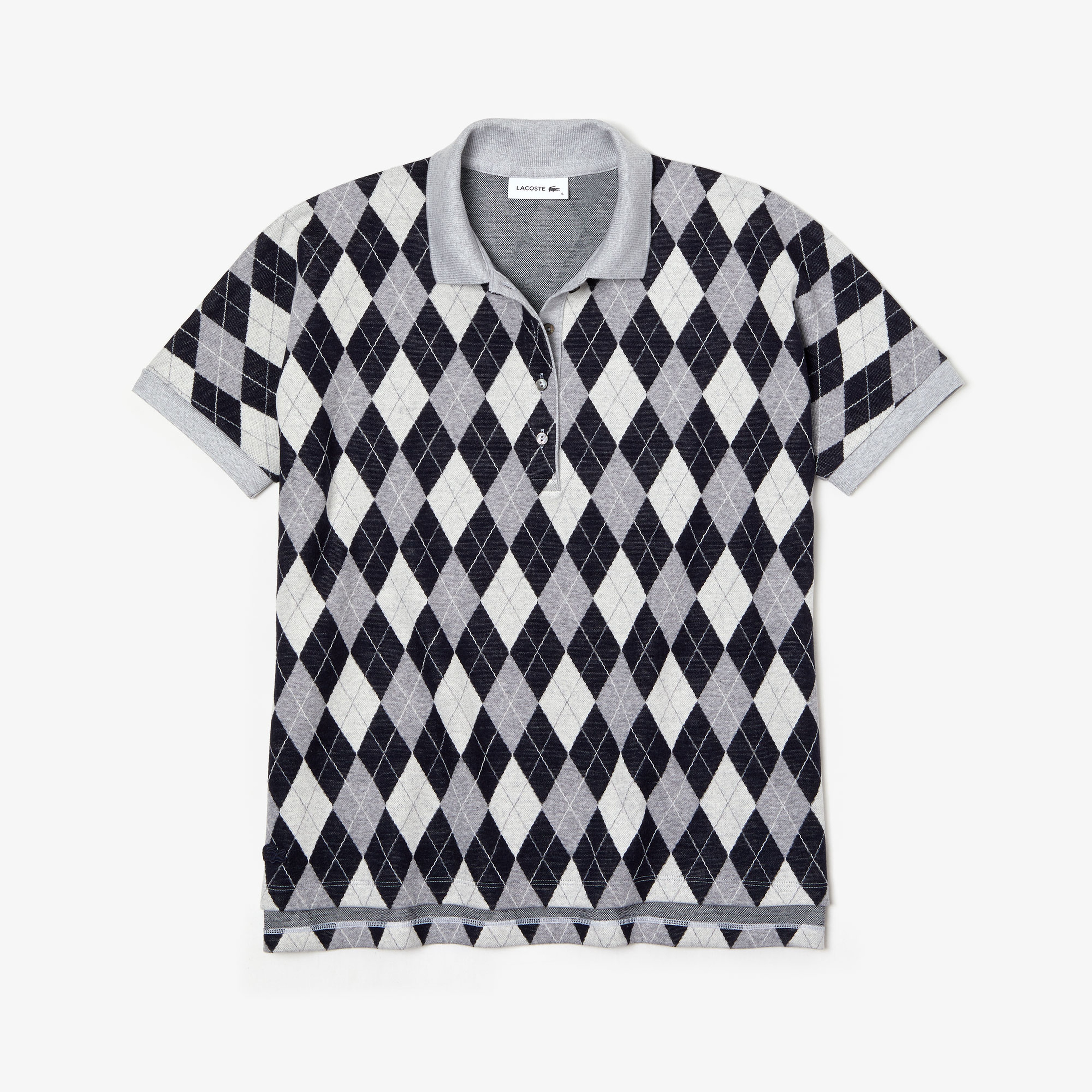 Lacoste Kadın Baklava Desenli Lacivert/Gri Polo